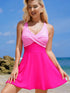 Pink Two-Tone Flared One-Piece Swimsuit