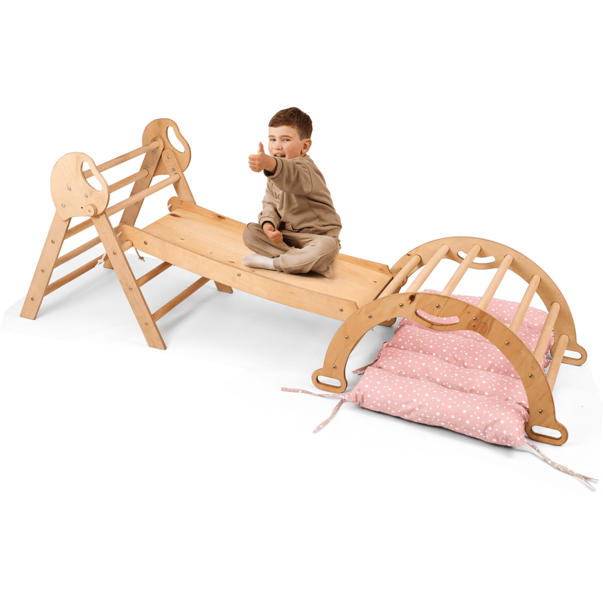 4 in 1 Montessori Climbing Set: Pikler Triangle, Arch, Slide Board, and Cushion for Toddlers (1–3 Years)