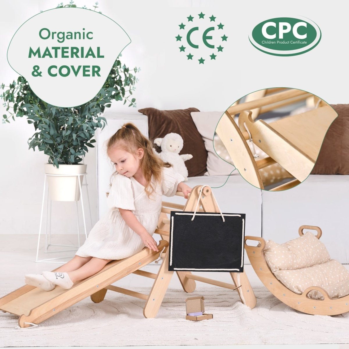 4 in 1 Montessori Climbing Set: Triangle Ladder + Climbing Arch + Slide Board + Cushion (1-3 y.o)