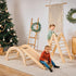 4 in 1 Montessori Climbing Set: Triangle Ladder + Climbing Arch + Slide Board & Cushion – Beige