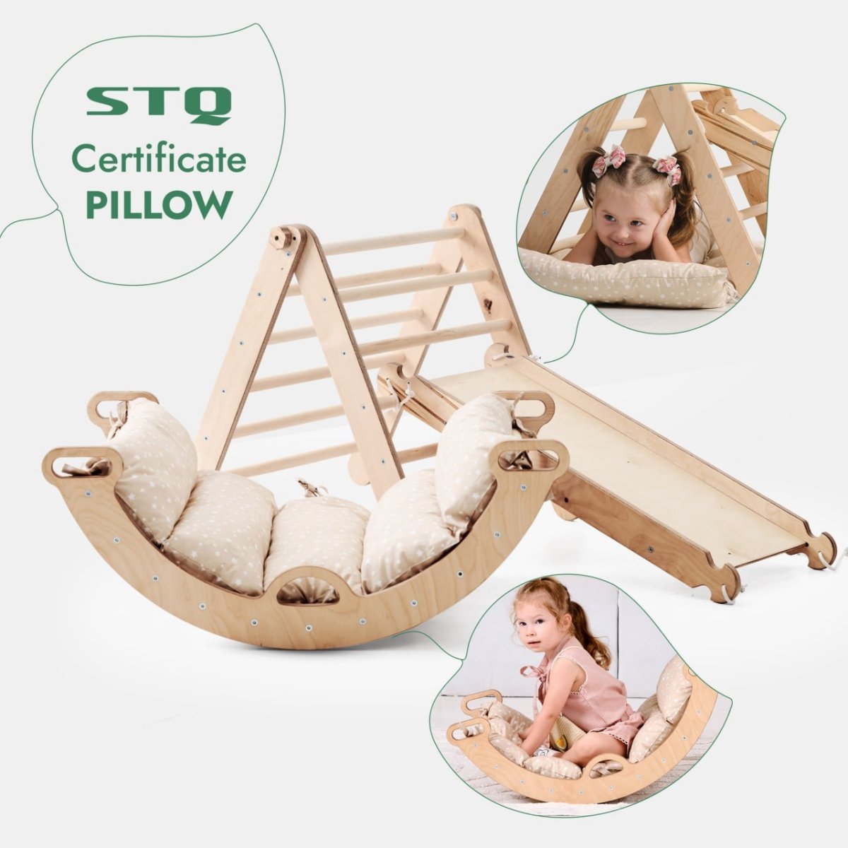 4 in 1 Montessori Climbing Set: Triangle Ladder + Climbing Arch + Slide Board + Cushion (1-3 y.o)