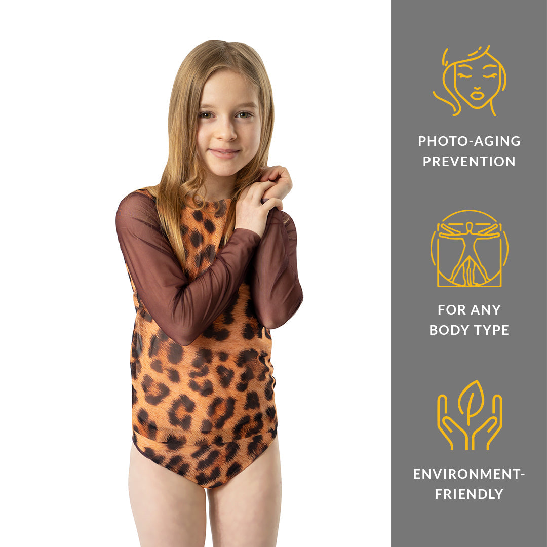KID's girl's Smart Swim T-shirt with or without Hood Leopard