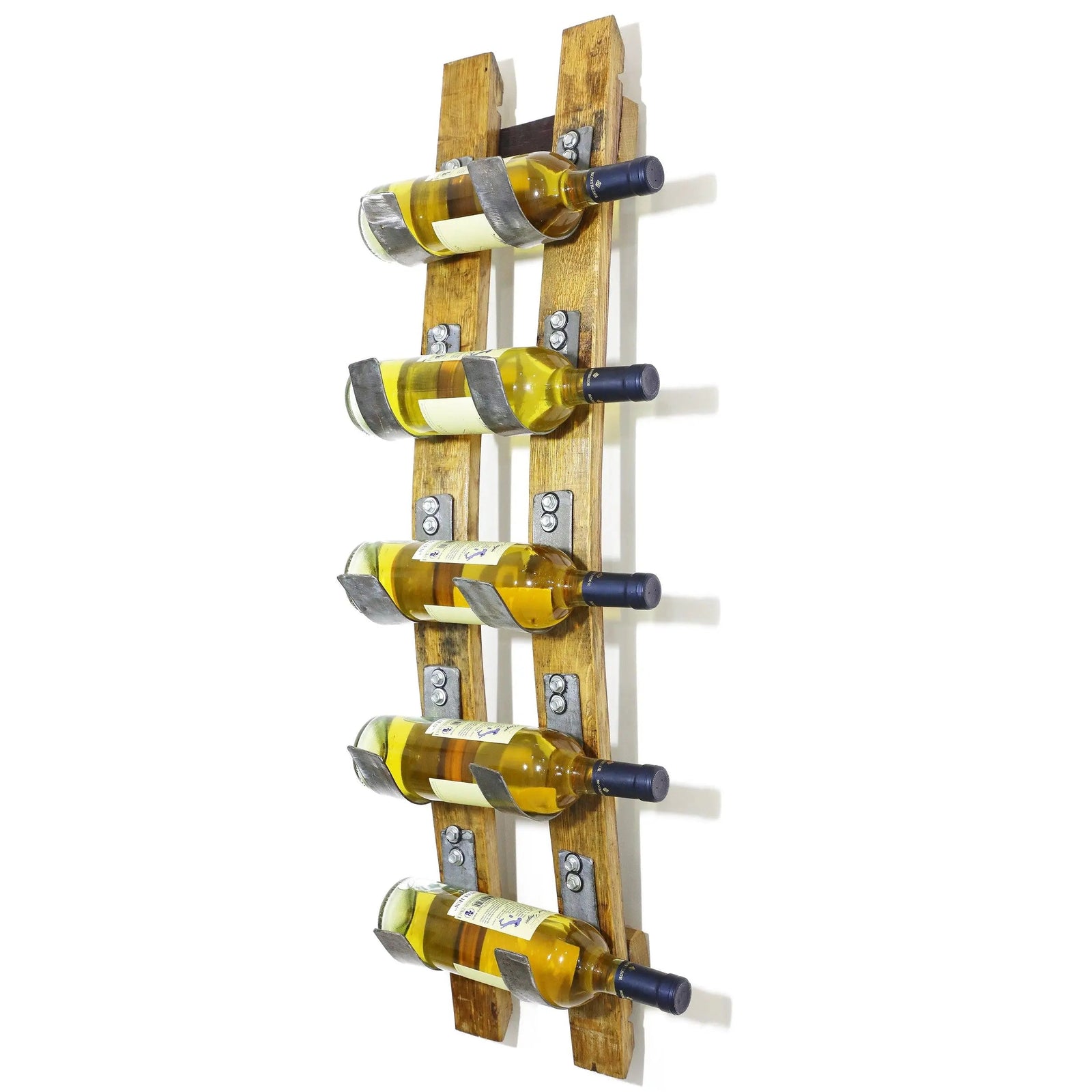 Soporte para 5 botellas de vino en forma de barril - Botellero de pared - Decoración rústica para barriles - Almacenamiento de vino único
