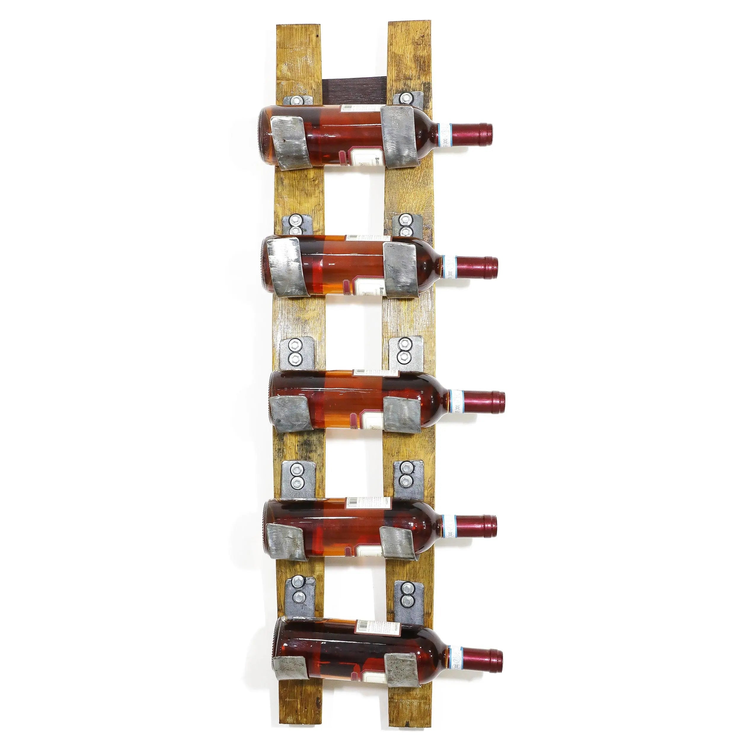 Soporte para 5 botellas de vino en forma de barril - Botellero de pared - Decoración rústica para barriles - Almacenamiento de vino único