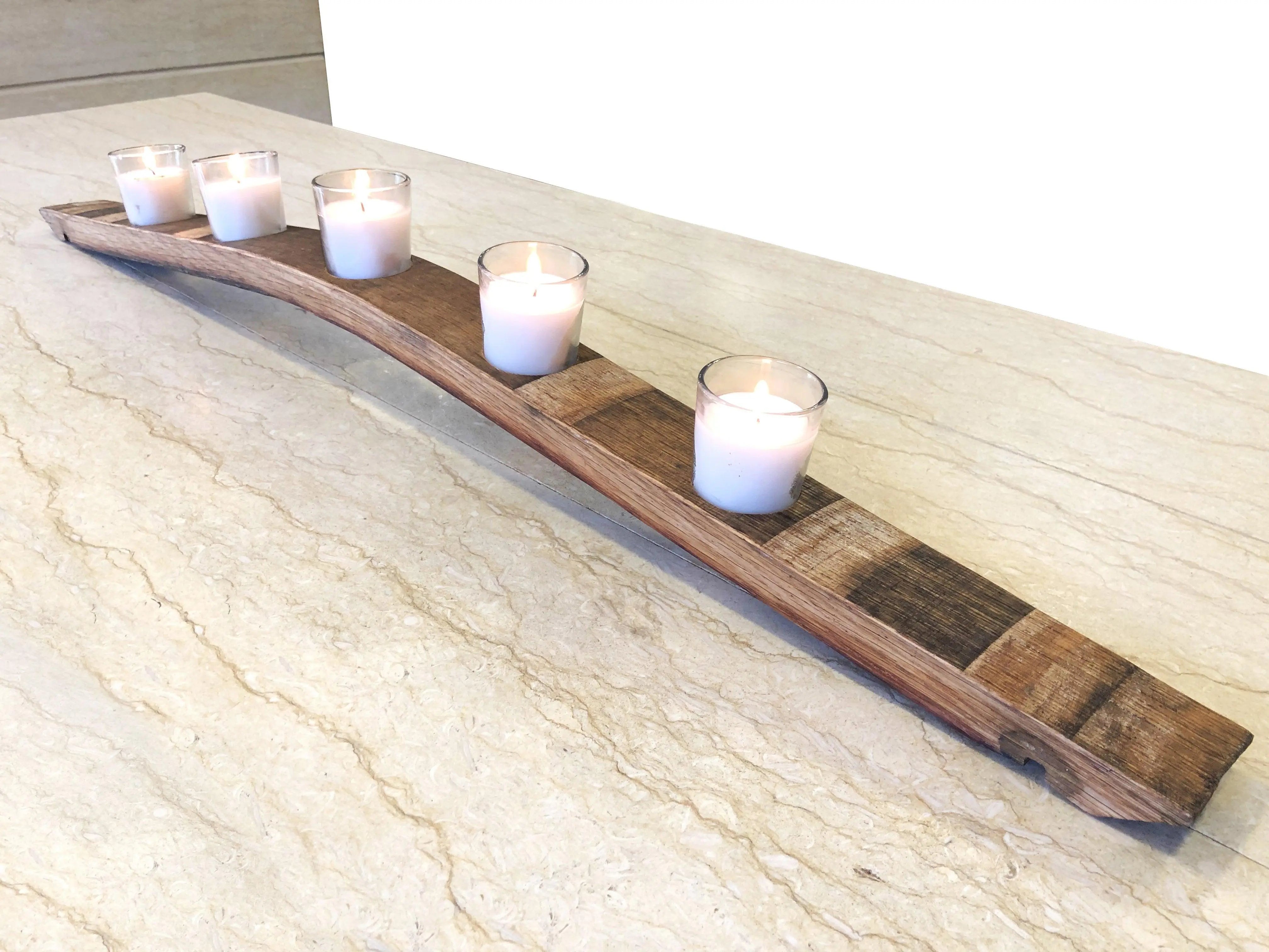 Candelabro de madera de barril de whisky, centro de mesa, decoración rústica para el hogar, regalo único (velas incluidas)