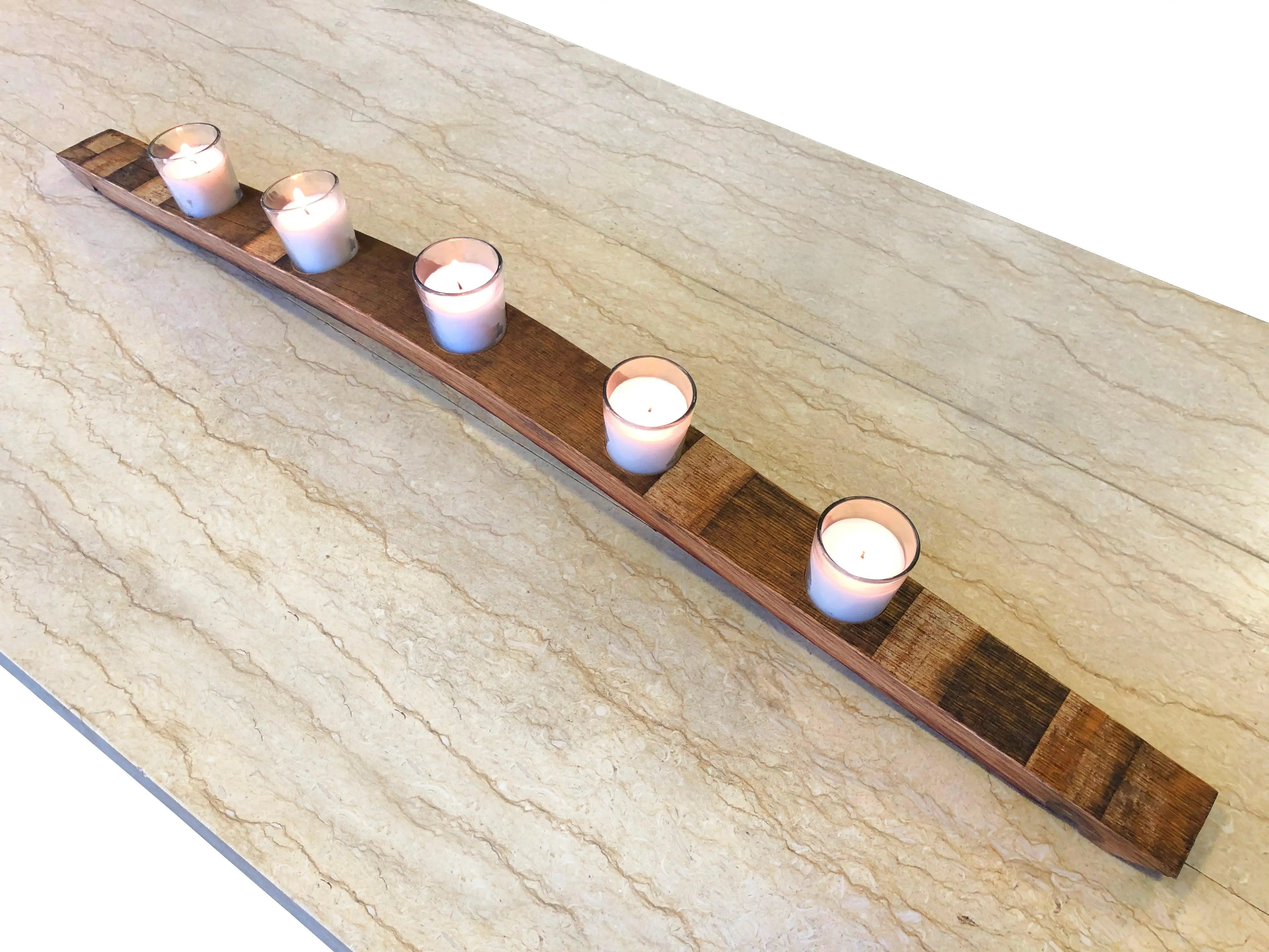 Candelabro de madera de barril de whisky, centro de mesa, decoración rústica para el hogar, regalo único (velas incluidas)
