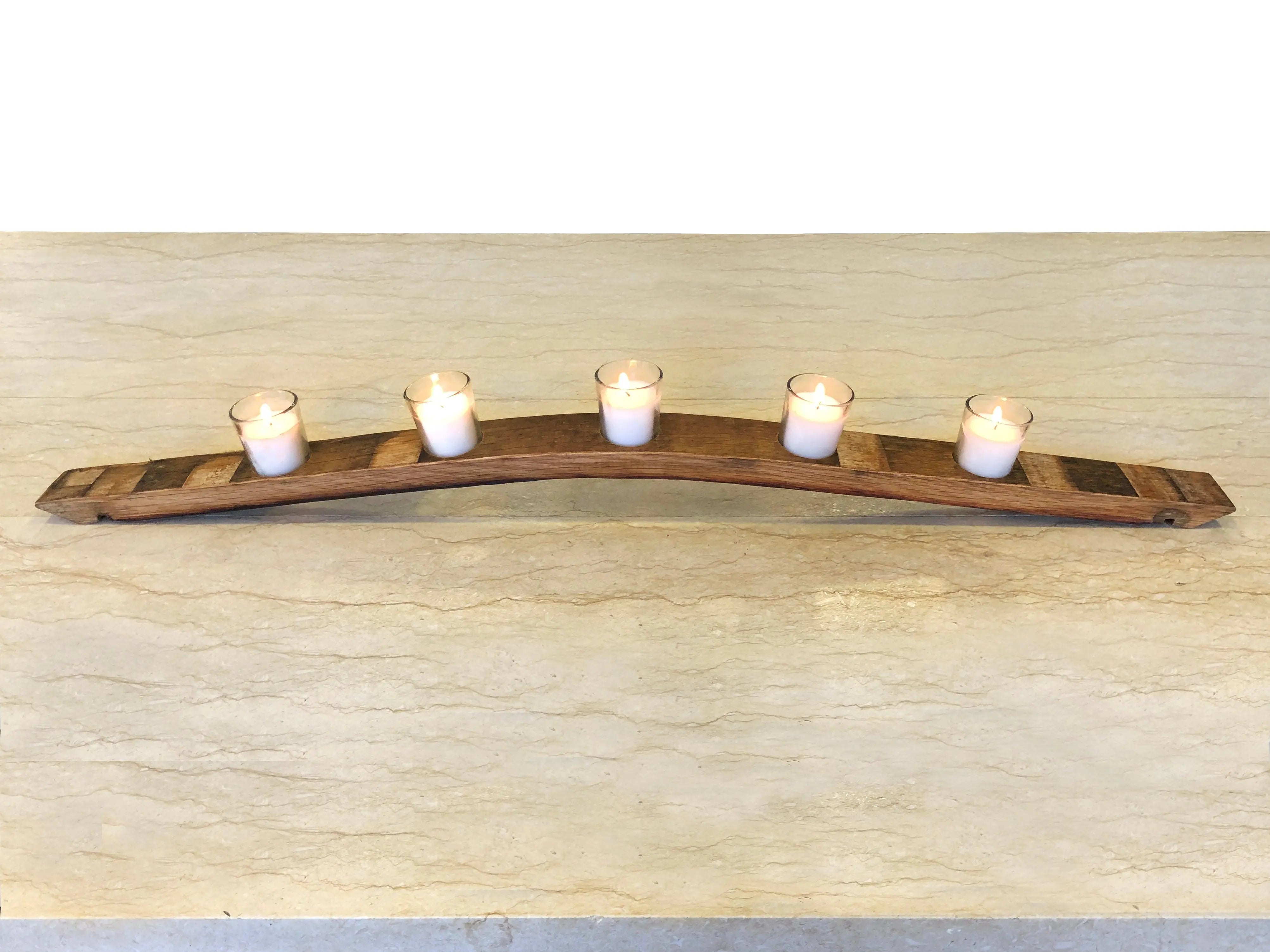 Candelabro de madera de barril de whisky, centro de mesa, decoración rústica para el hogar, regalo único (velas incluidas)