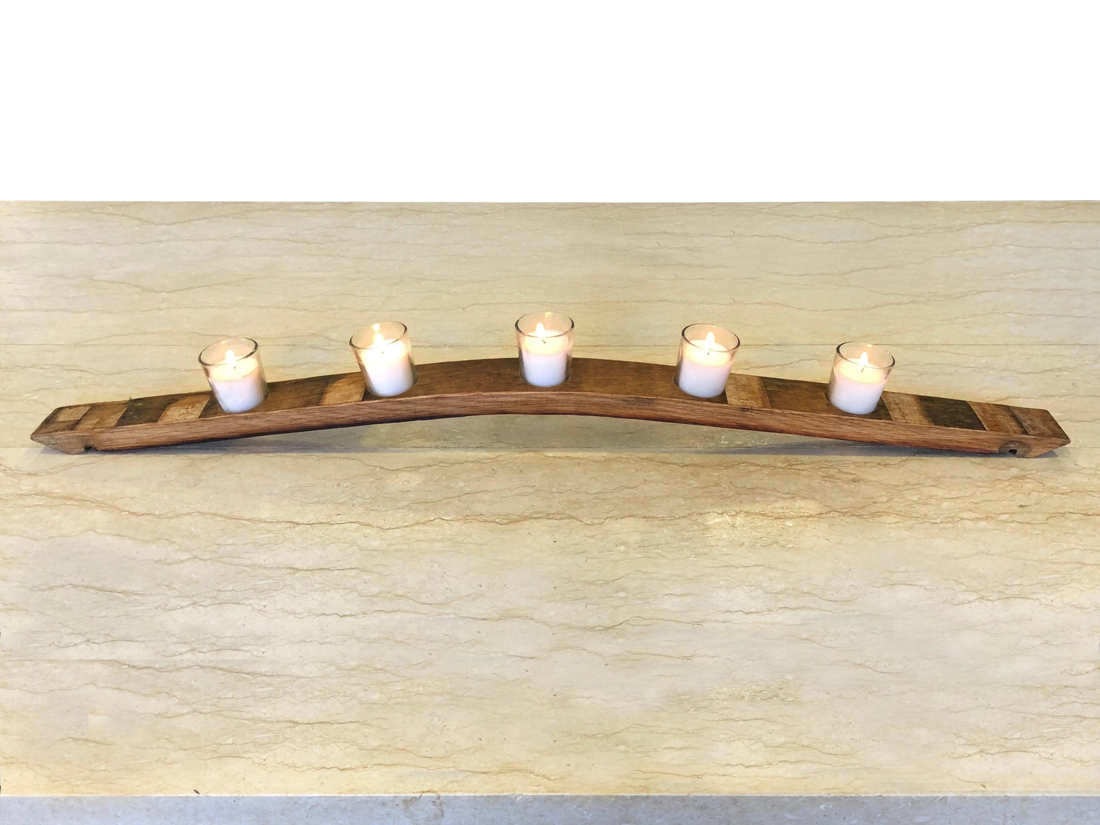 Candelabro de madera de barril de whisky, centro de mesa, decoración rústica para el hogar, regalo único (velas incluidas)