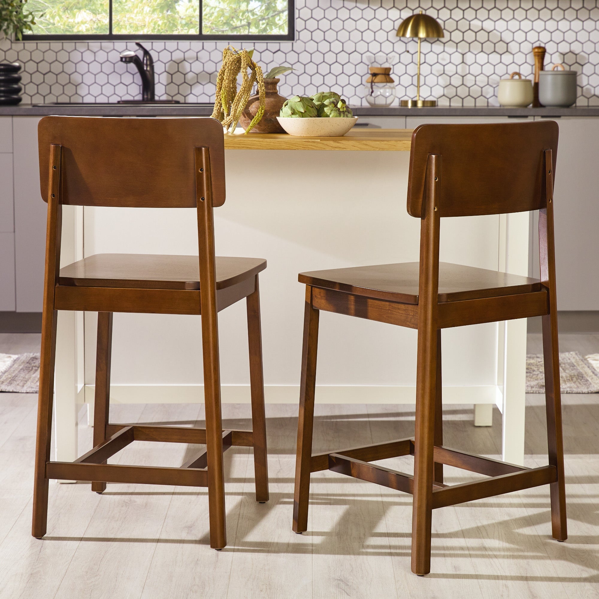 Taburete minimalista de madera maciza, juego de 2