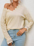 Relaxed Fit Ribbed Knit Blouse with Lace Trim