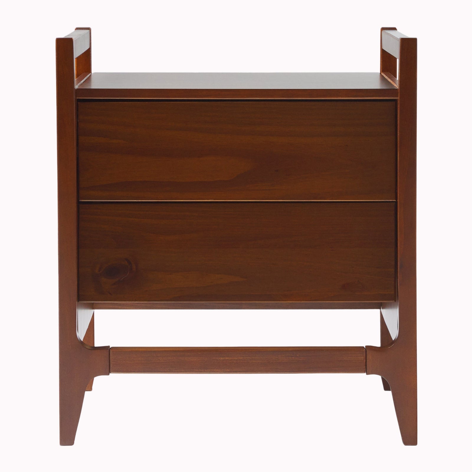 Mesita de noche de madera con dos cajones de estilo moderno de mediados de siglo de Oswald