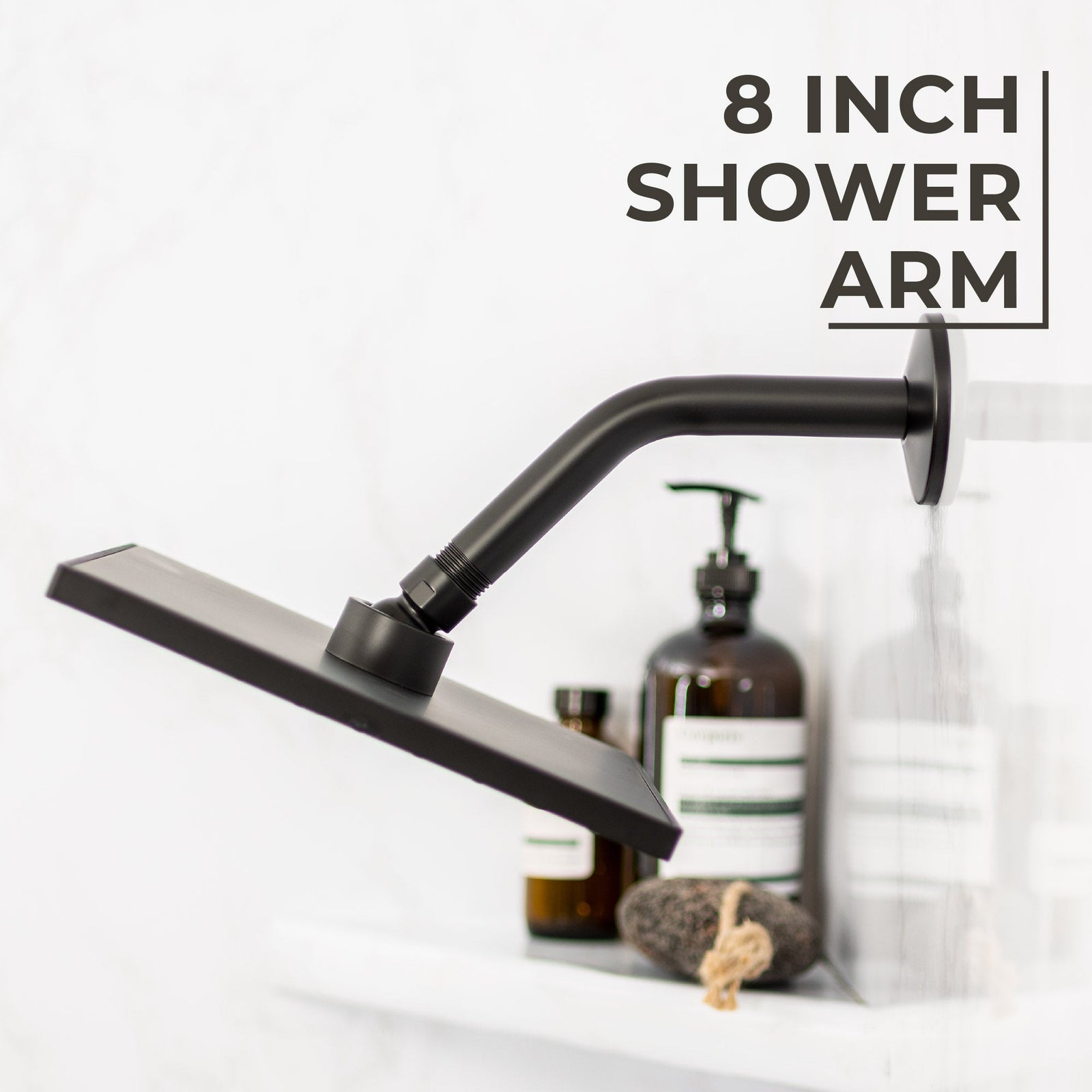 8 in. Stainless Steel Shower Head Extension Arm with Flange (Black Finish)