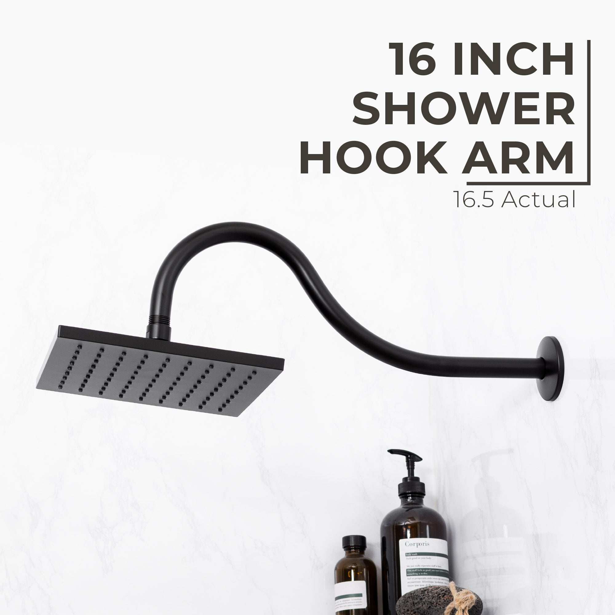 16 in. High-Arc Hook Shower Head Extension Arm (Black Finish)