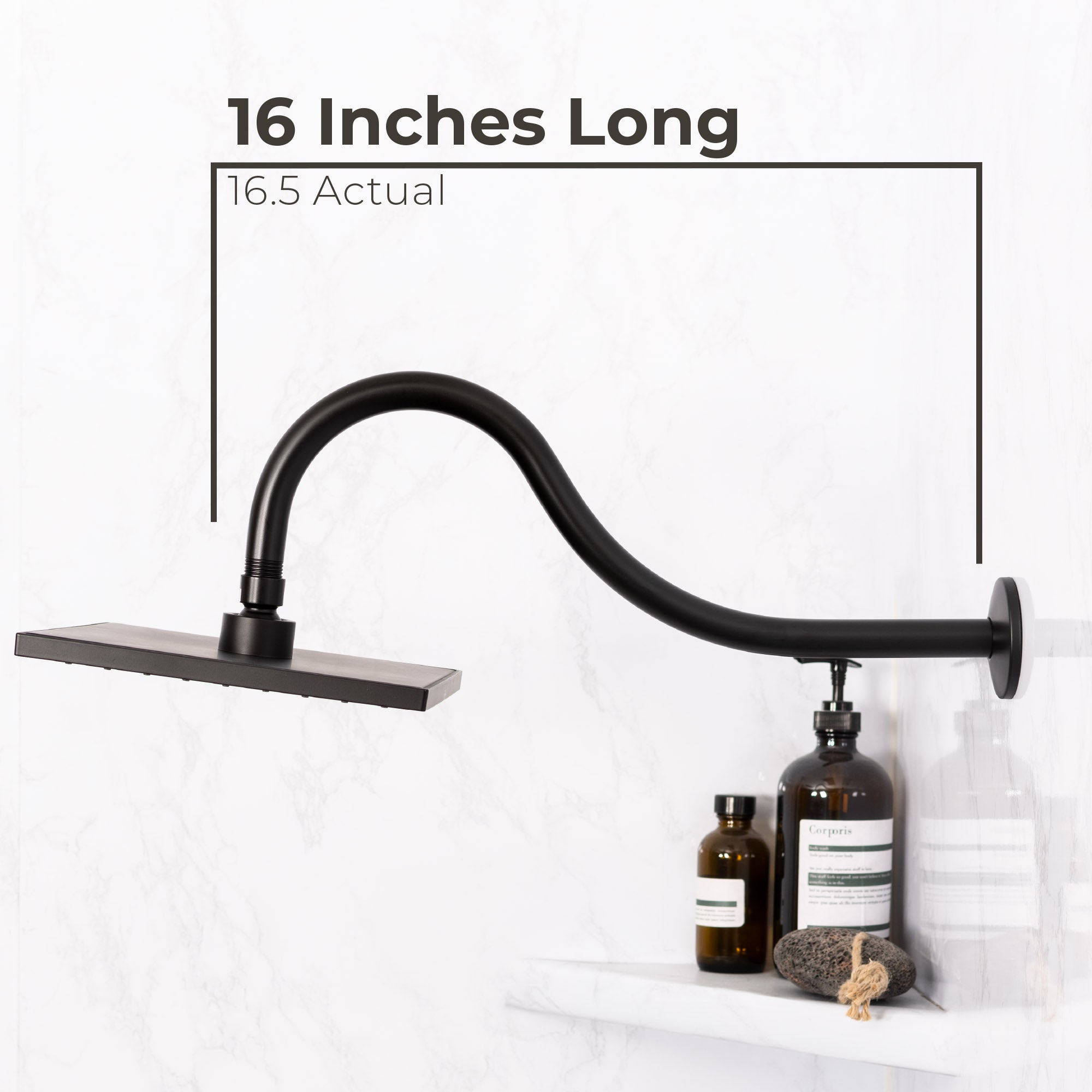 16 in. High-Arc Hook Shower Head Extension Arm (Black Finish)