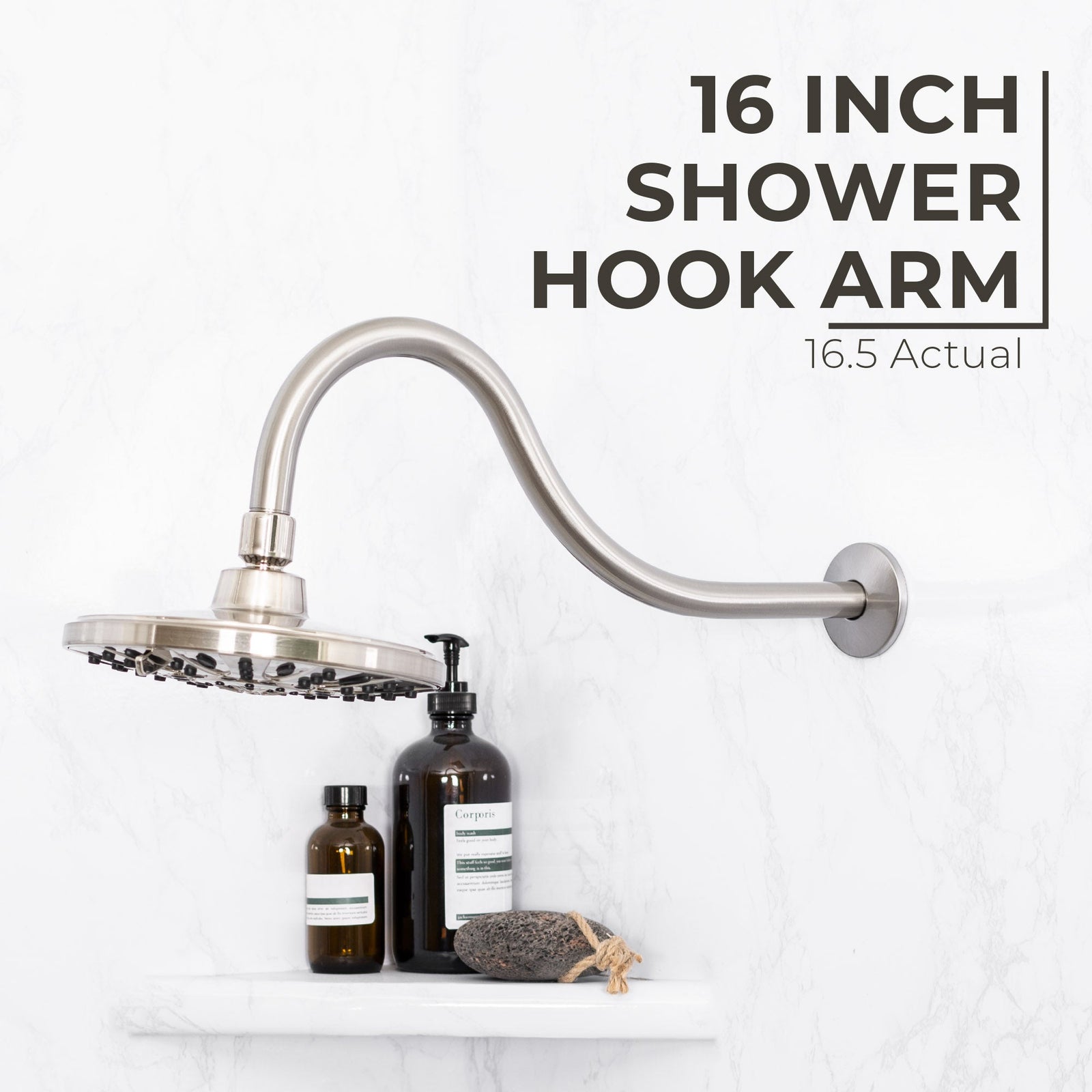 16 in. High-Arc Hook Shower Head Extension Arm (Brushed Nickel Finish)