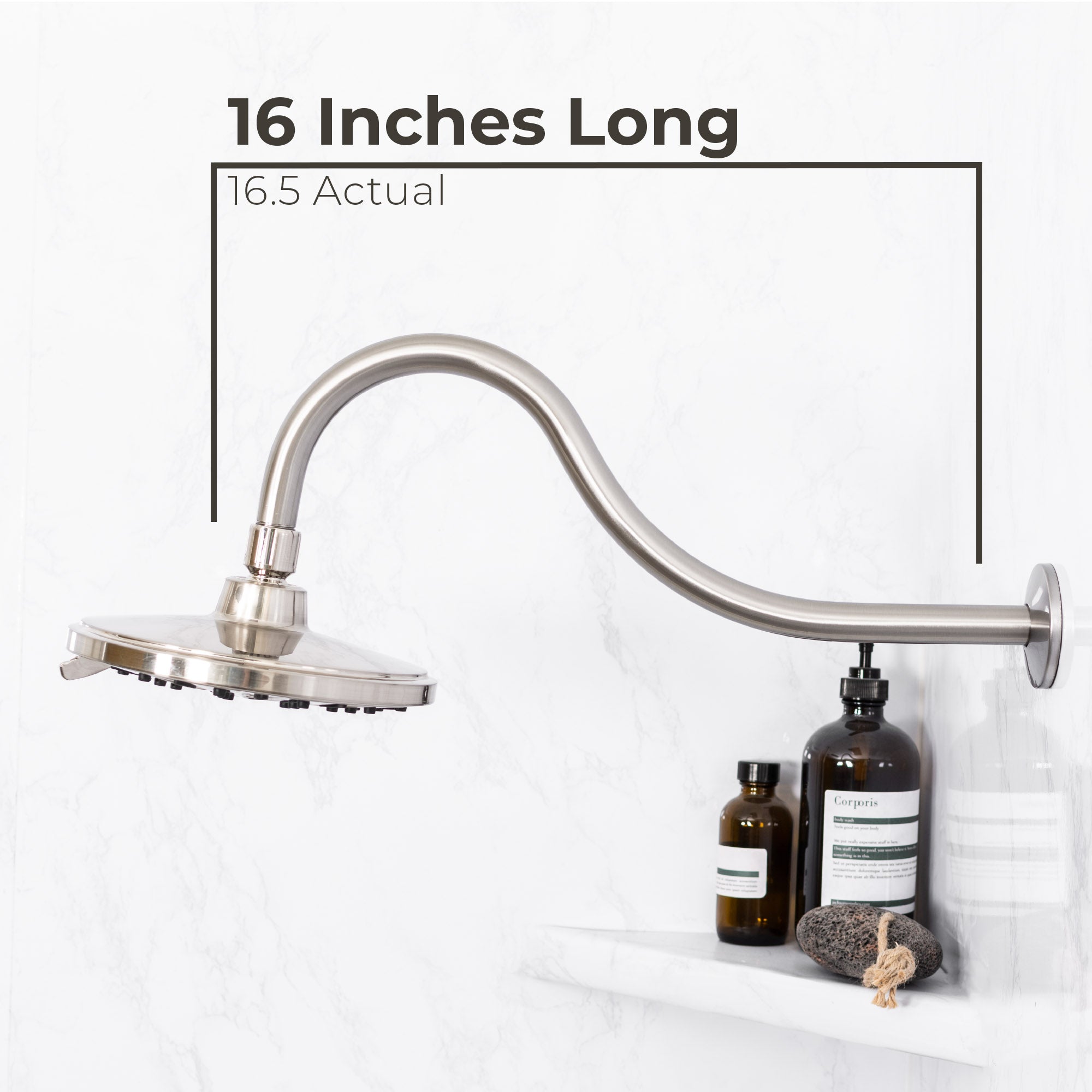 16 in. High-Arc Hook Shower Head Extension Arm (Brushed Nickel Finish)