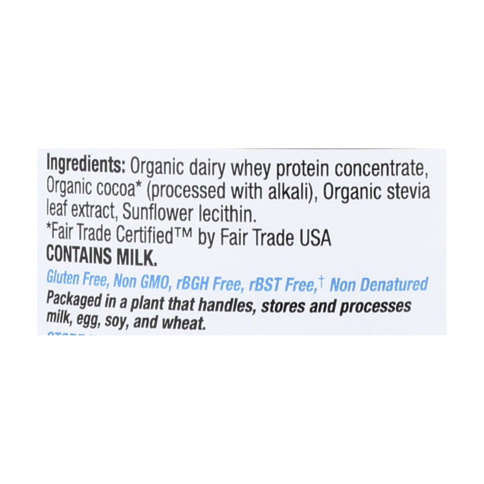 Proteína de suero de leche en polvo con cacao y chocolate negro con certificación de comercio justo orgánico Teras Whey, 12 oz.