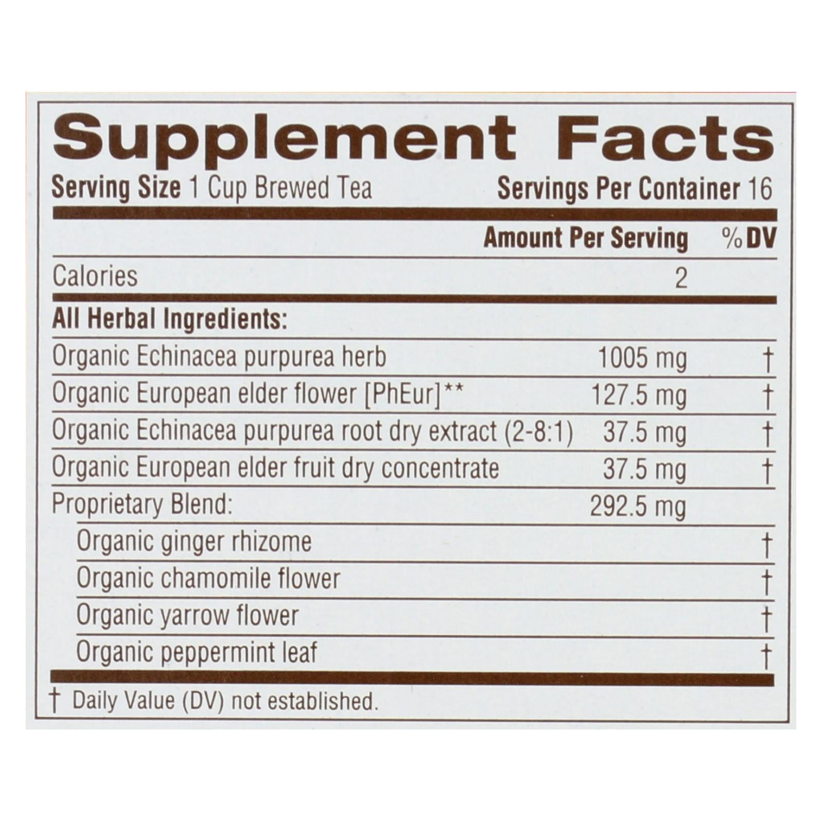 Traditional Medicinals Echinacea + Elderberry Tea, Caffeine Free - (6 Pack) 16 Tea Bags