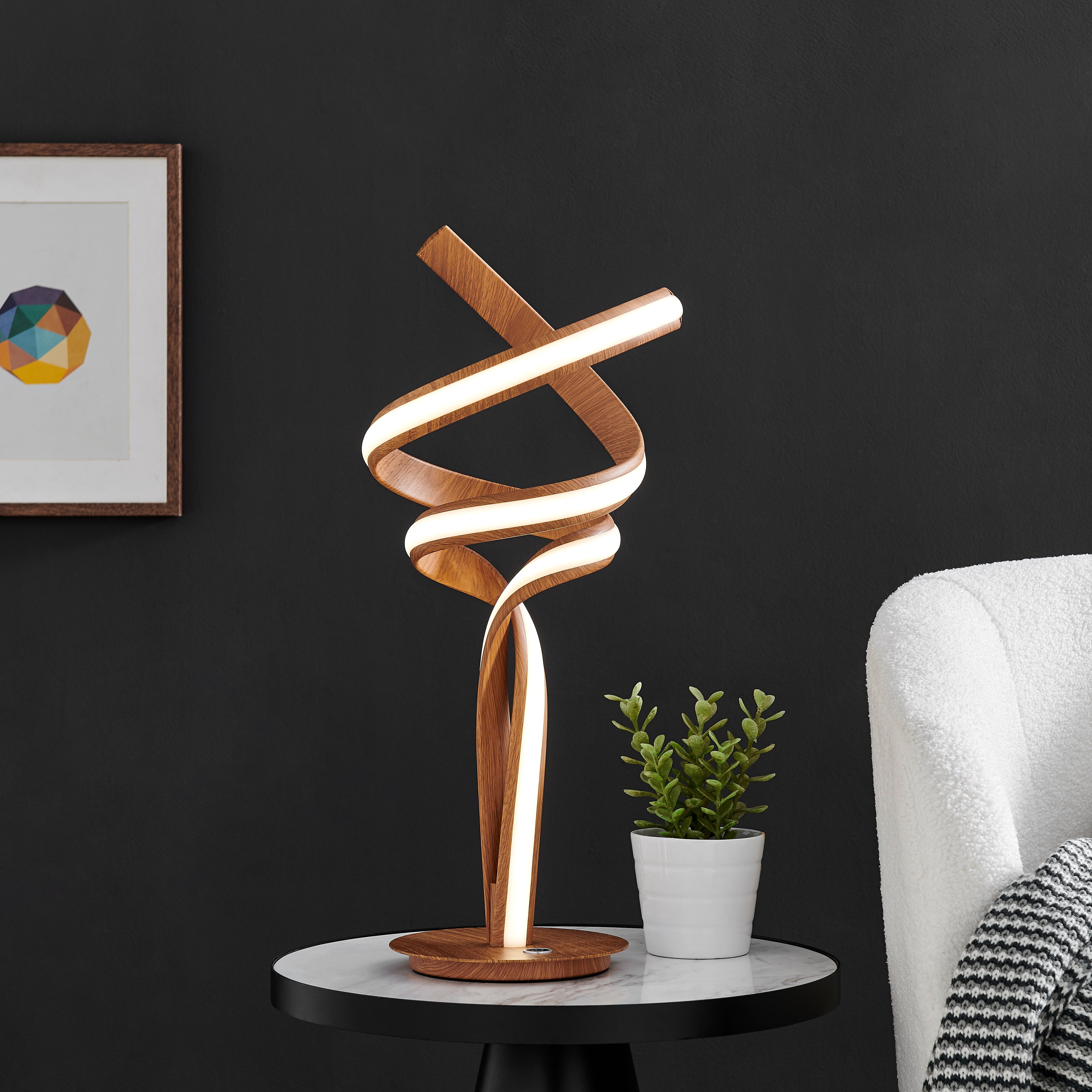 Lámpara de mesa de madera Munich // Tira de LED y regulador táctil