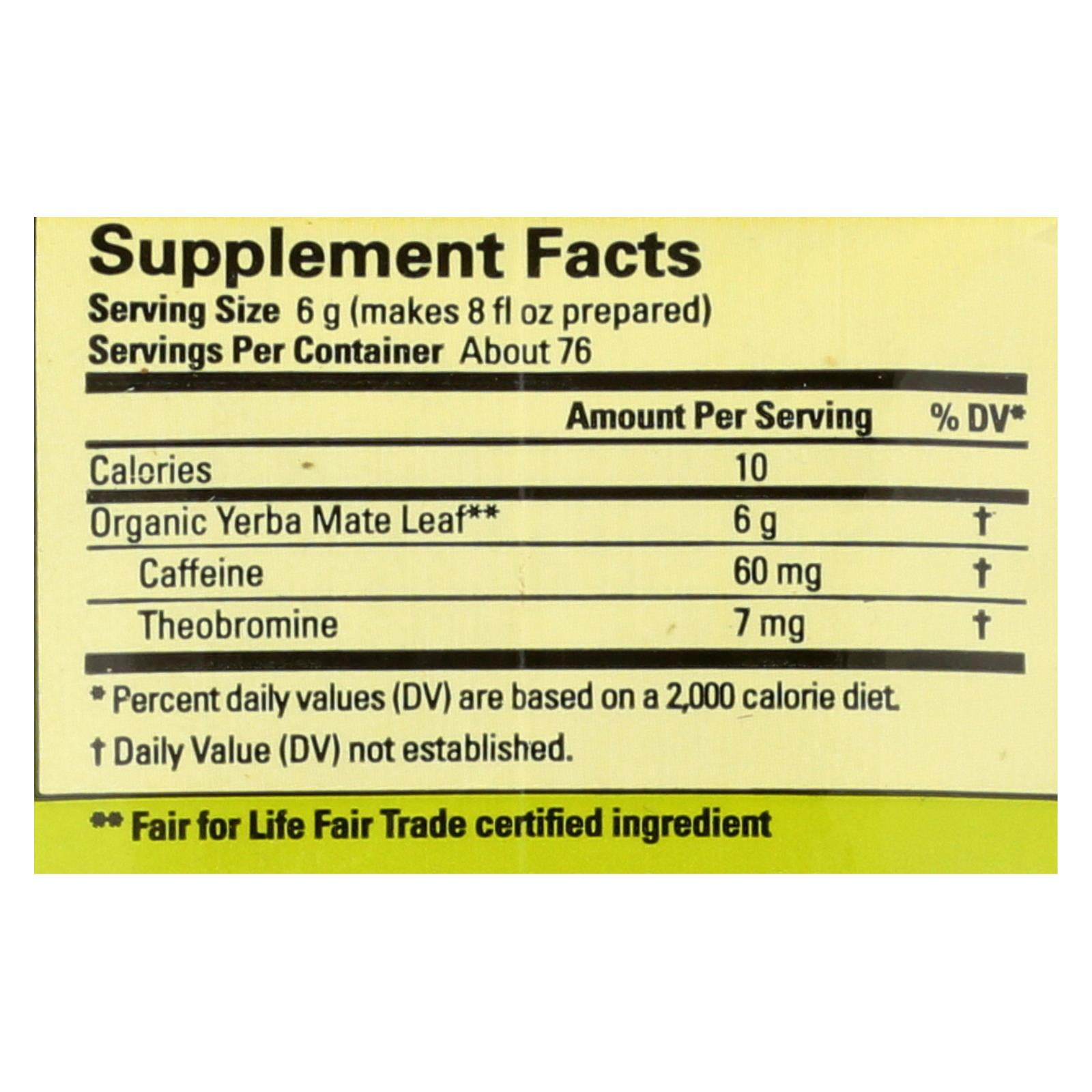 Yerba Mate Orgánica Ecoteas, Té Verde Suelto Energético Sin Ahumar (Paquete de 6 - 1 lb)
