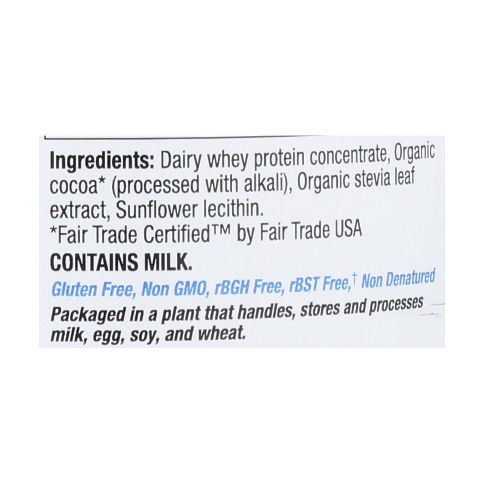 Proteína de suero de leche Tera's - Chocolate negro de comercio justo y sin RbGH (345 ml)