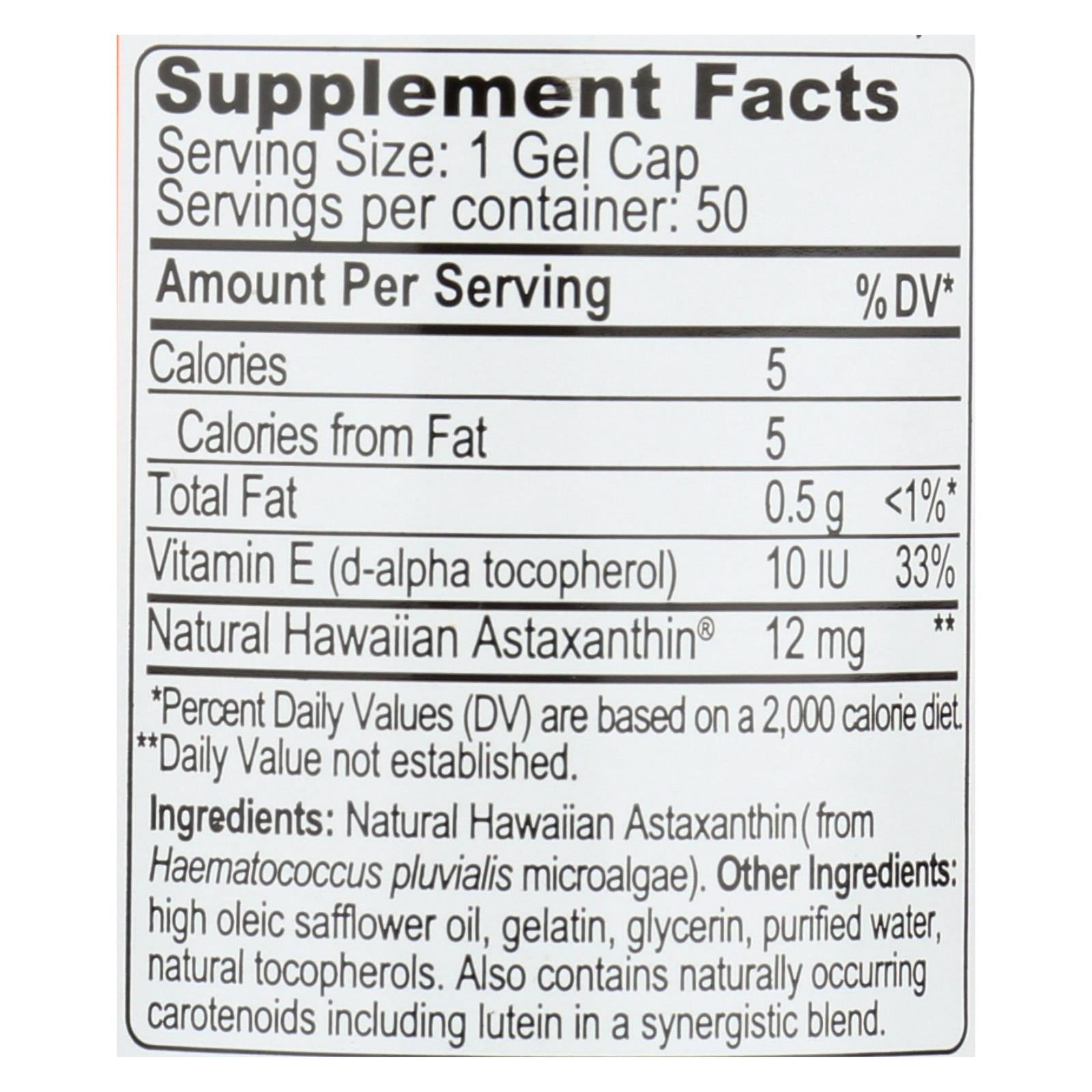 Astaxantina hawaiana Nutrex Hawaii BioAstin - 12 mg (50 cápsulas)
