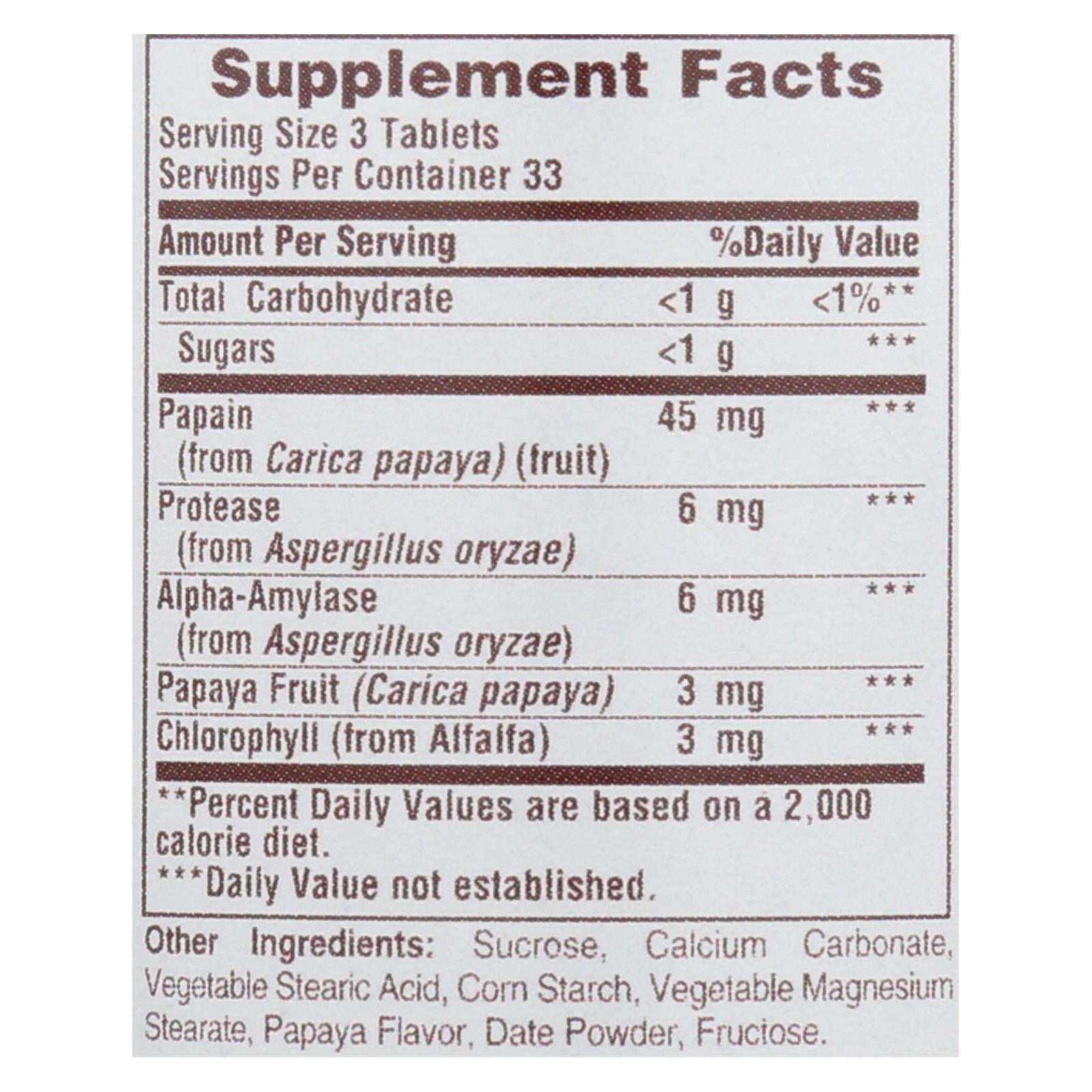 Enzima de papaya masticable con clorofila de American Health: fortalece la digestión y favorece la defensa antioxidante (100 comprimidos)