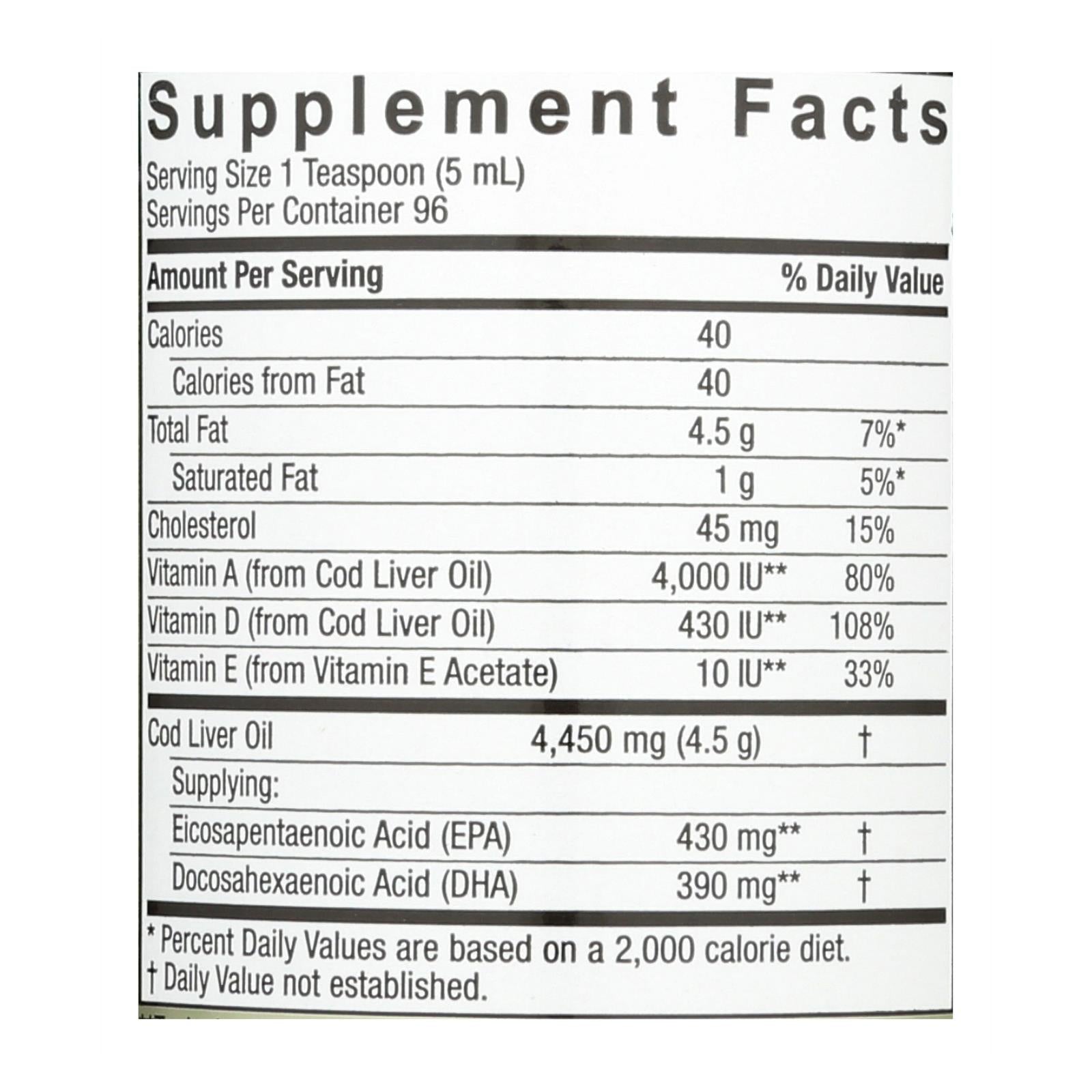 Aceite de hígado de bacalao noruego premium Nature's Answer - Rico en ácidos grasos omega 3 - 16 onzas líquidas