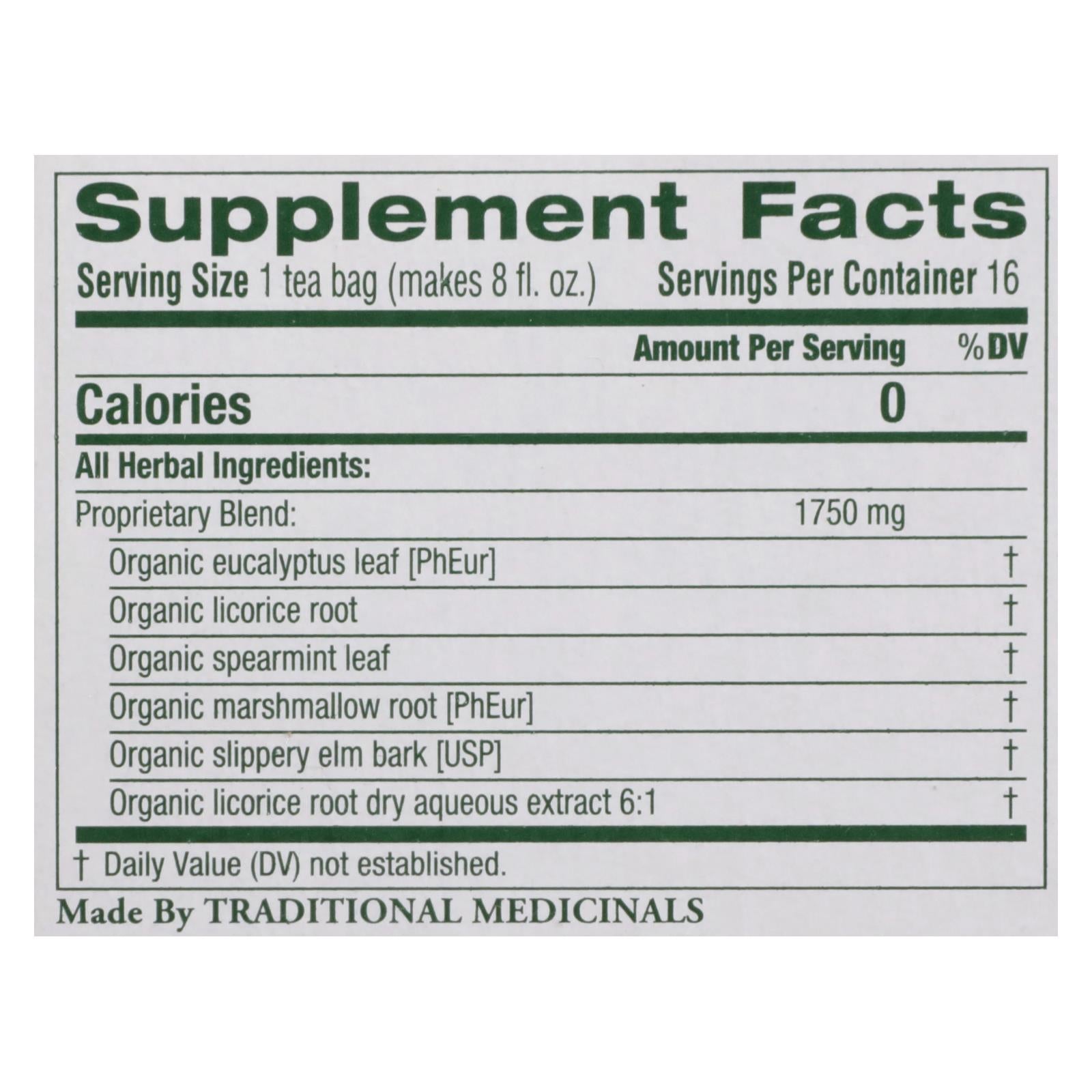 Traditional Medicinals Throat Comfort Eucalyptus Herbal Tea, 6 x 16-Bag Packs