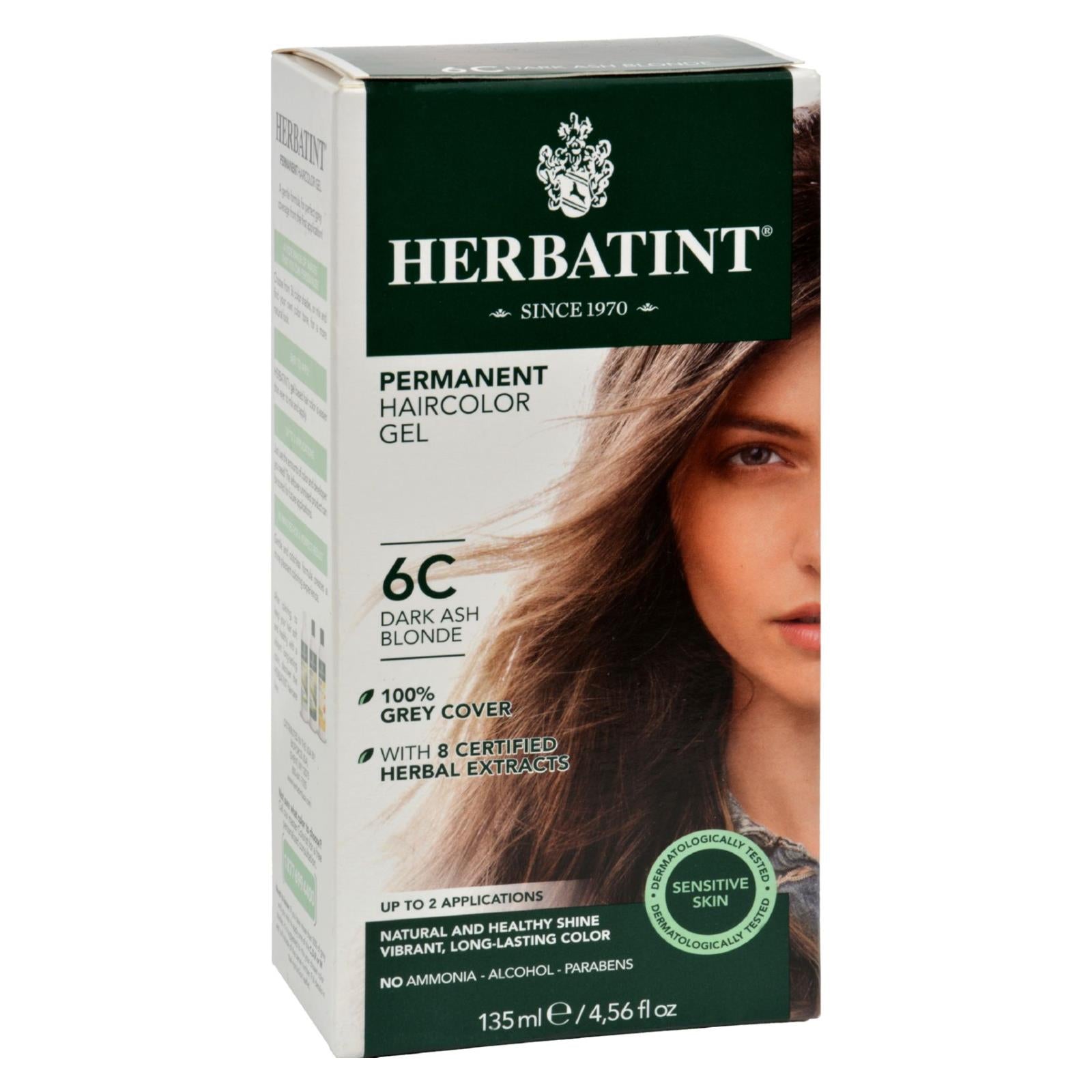 Gel colorante permanente a base de hierbas Herbatint 6C rubio ceniza oscuro (135 ml)