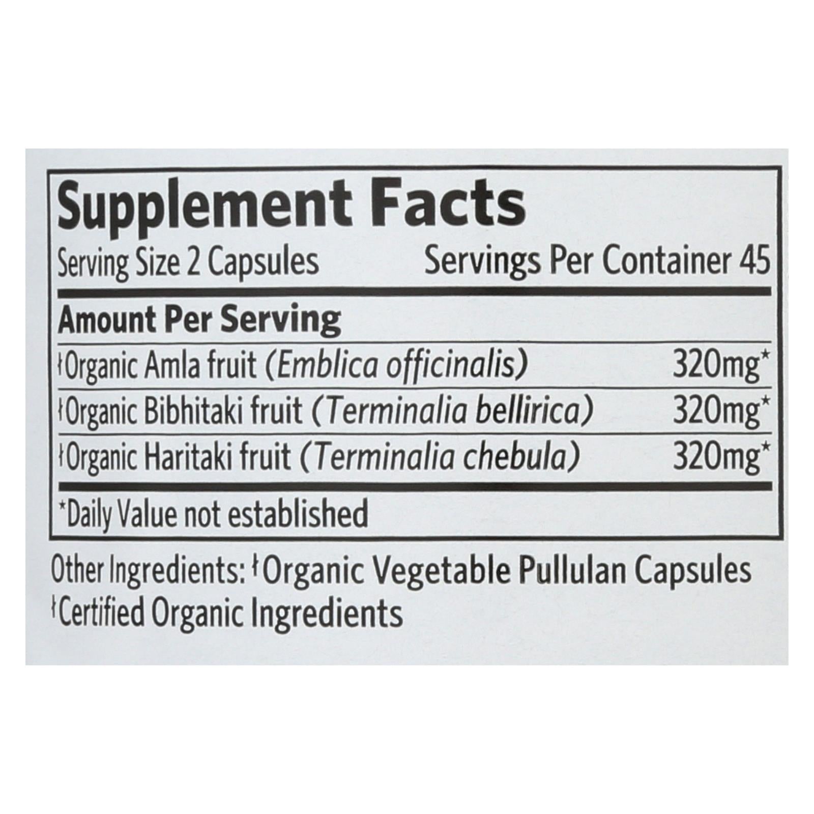 Suplemento de Triphala de Organic India - 90 cápsulas vegetales