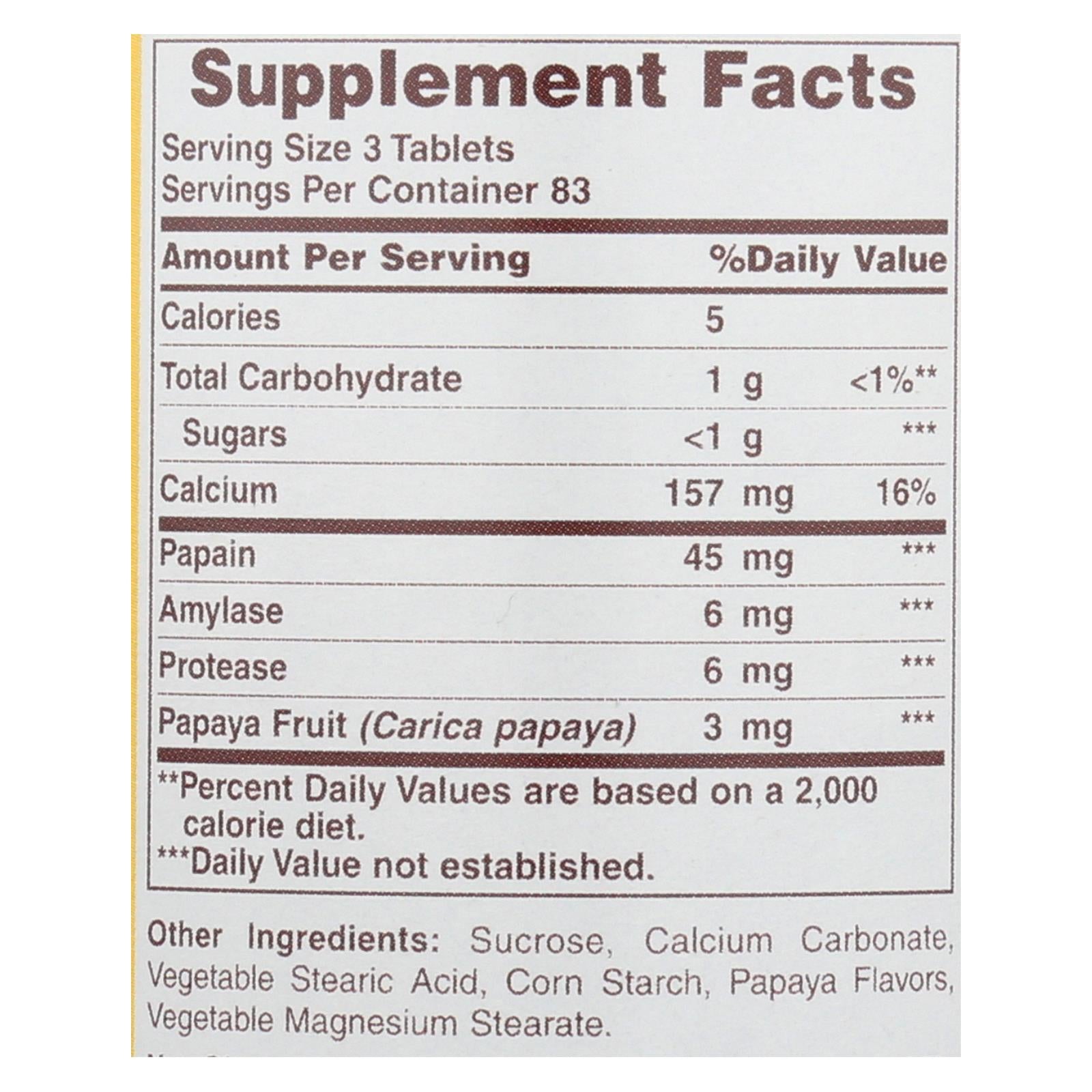 Enzima de papaya original masticable American Health, 250 comprimidos
