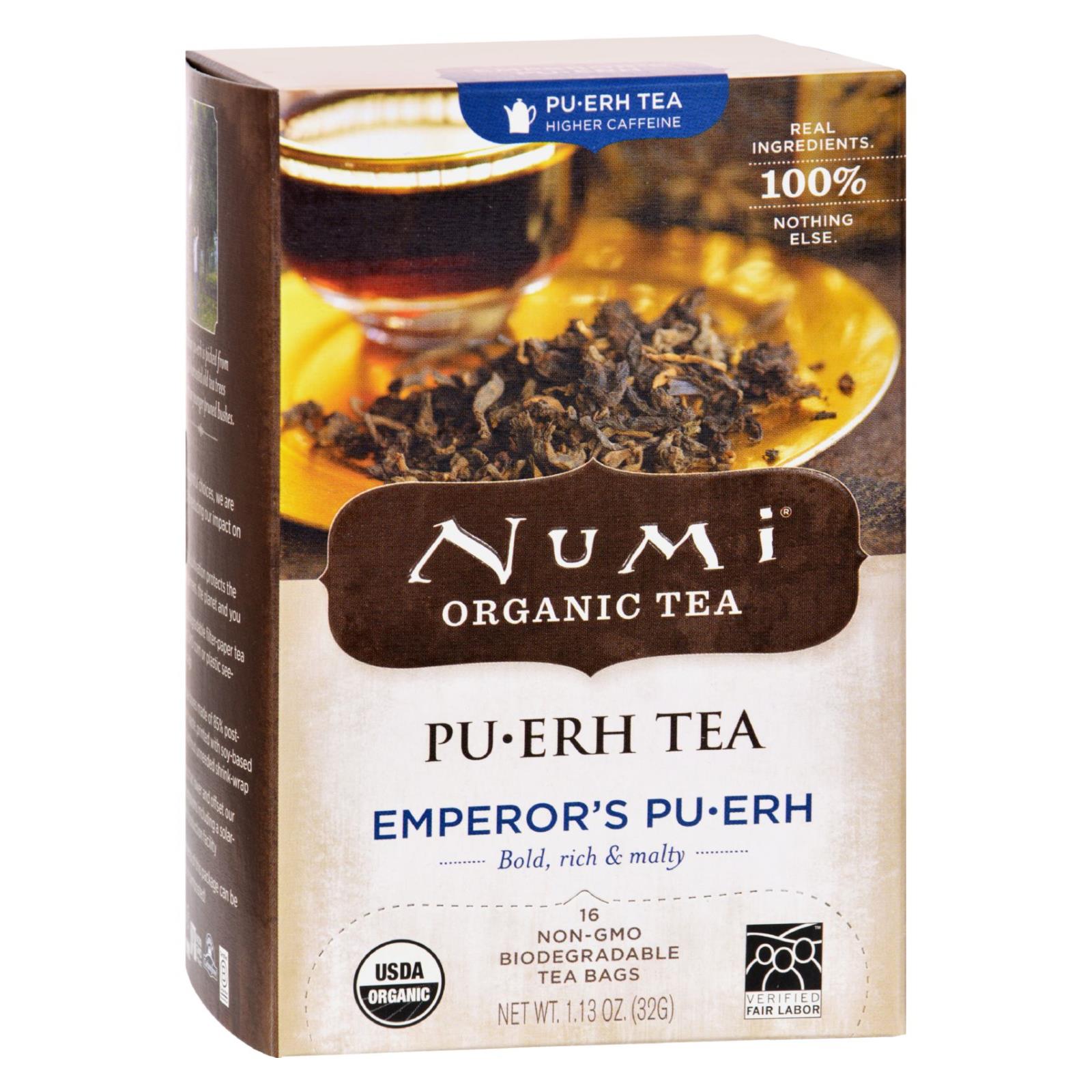Té negro Puerh del Emperador Numi, paquete de 6 cajas con 16 bolsitas de té cada una