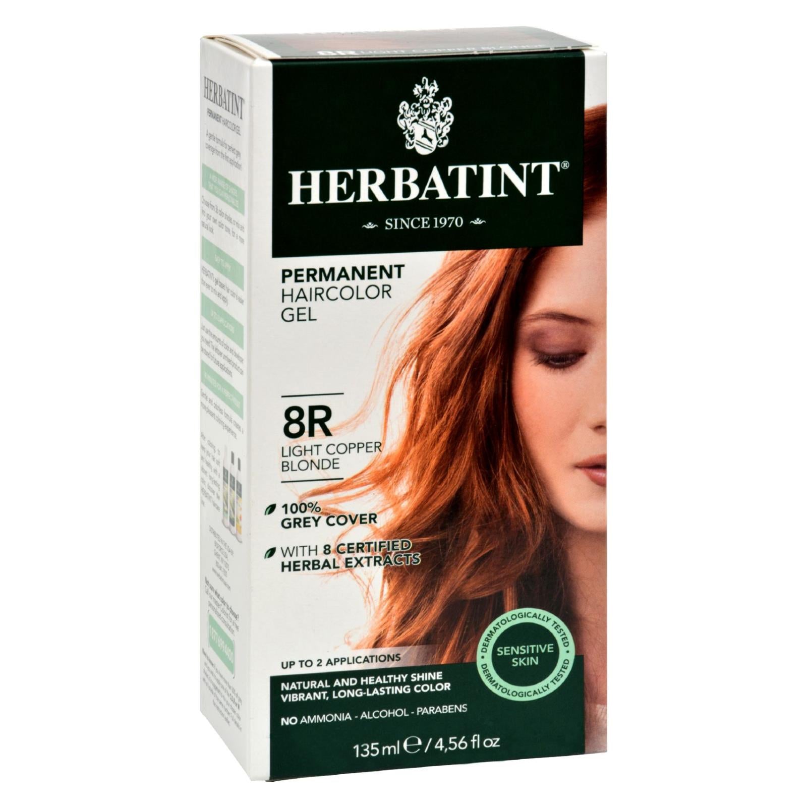Tinte permanente para el cabello en gel a base de hierbas Herbatint 8R Rubio cobrizo claro 135 ml