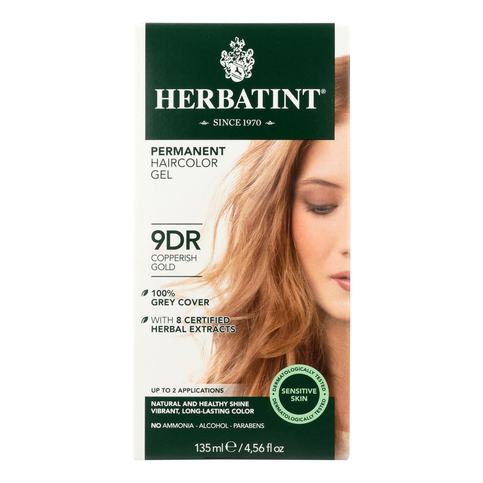Gel colorante permanente para el cabello Herbatint 9D dorado cobrizo