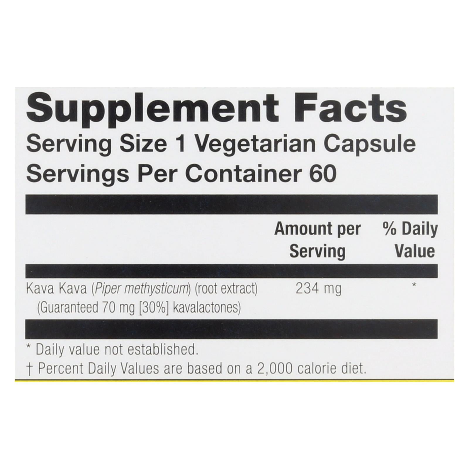 Extracto de raíz de kava kava Natural Balance 60 cápsulas vegetarianas