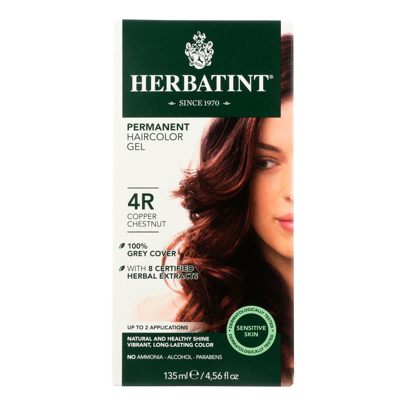 Gel colorante permanente para cabello a base de hierbas Herbatint - Enriquecido con extractos de plantas naturales - 4R Castaño cobrizo (4.56 fl. oz.)