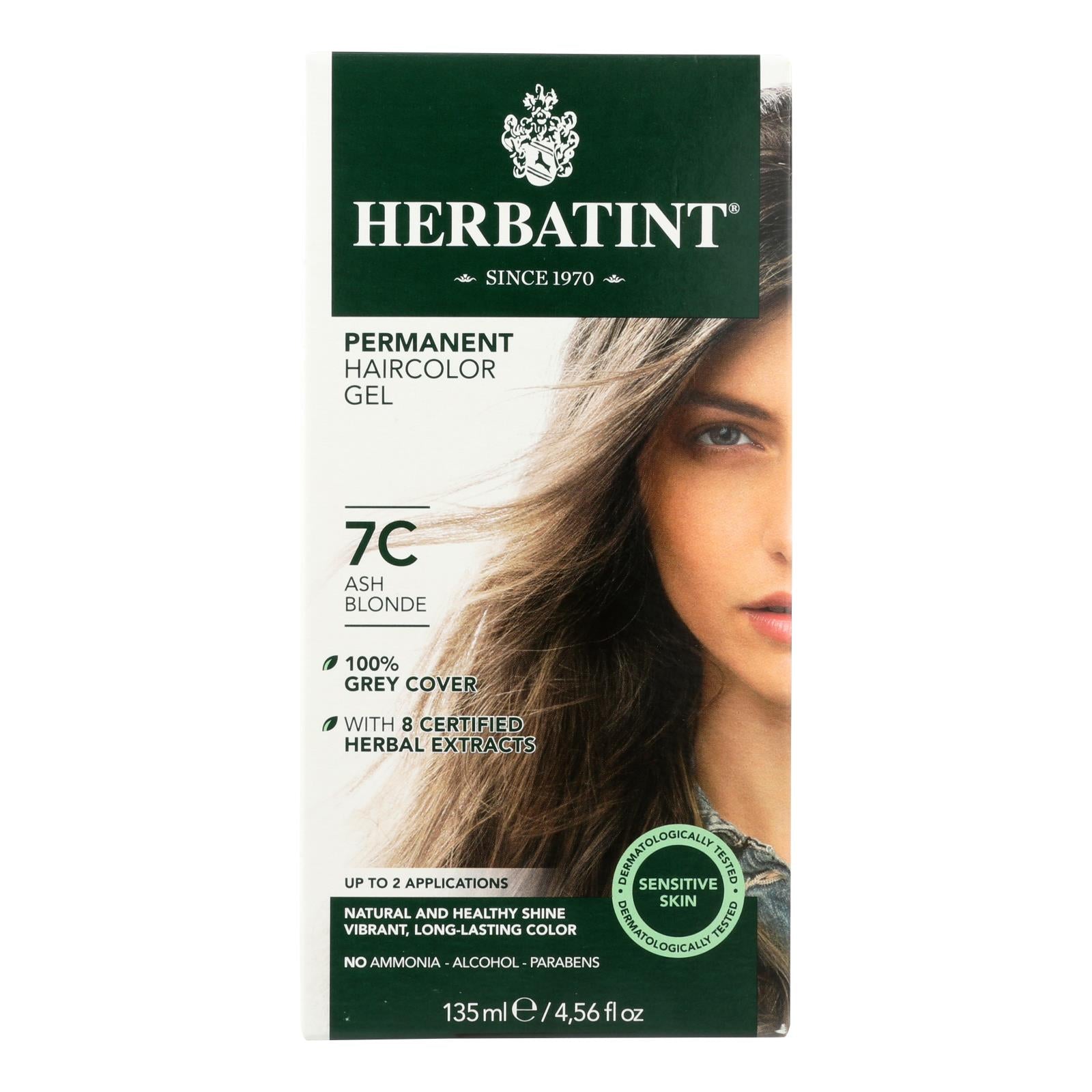 Tinte permanente en gel a base de hierbas Herbatint en rubio ceniza (7C - 135 ml)