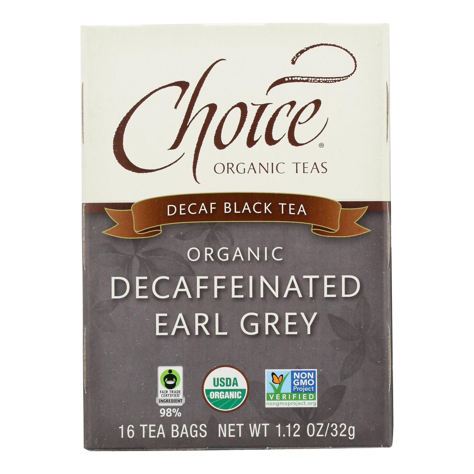 Té Earl Grey descafeinado de Choice Organic Teas (paquete de 6 - 16 bolsitas)