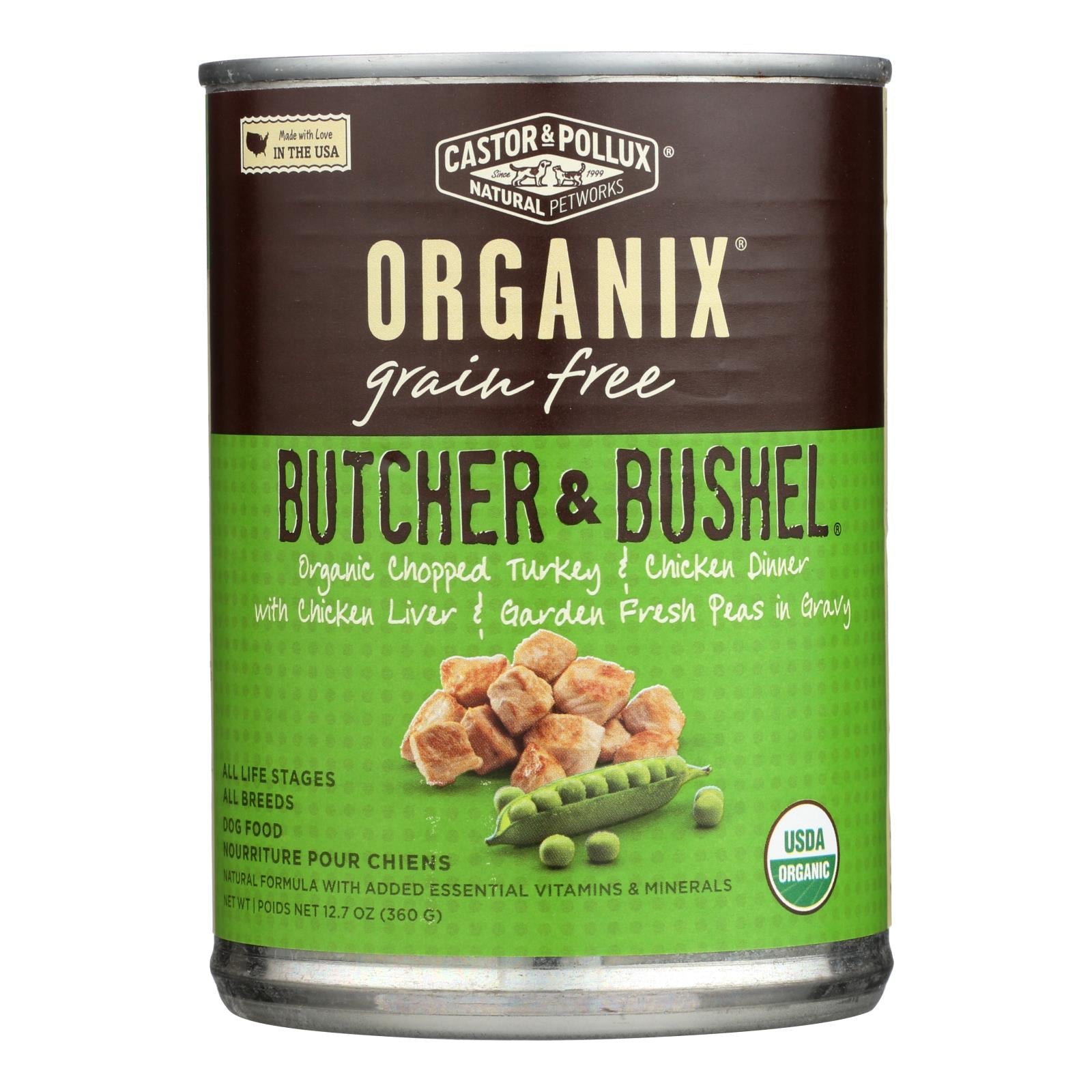 Alimento seco orgánico para perros adultos Castor &amp; Pollux de pavo y pollo picado - 355 g