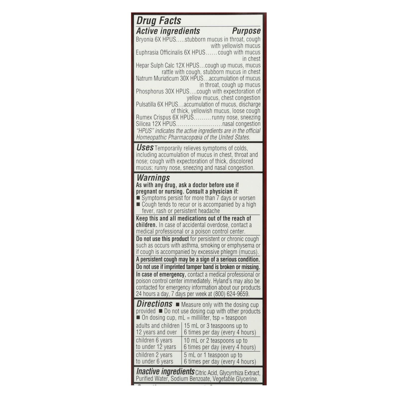 Spray homeopático para el resfriado y la mucosidad de Hyland's, 118 ml