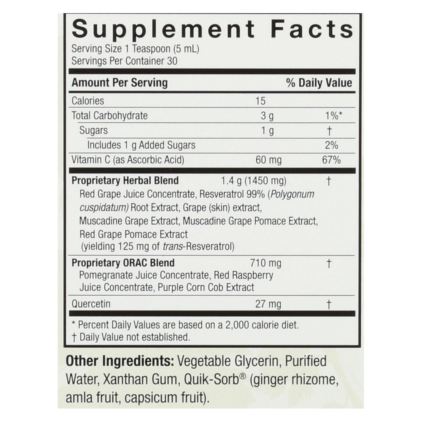 Suplemento líquido sin alcohol Nature's Answer Resveratrol Reserve (147 ml)