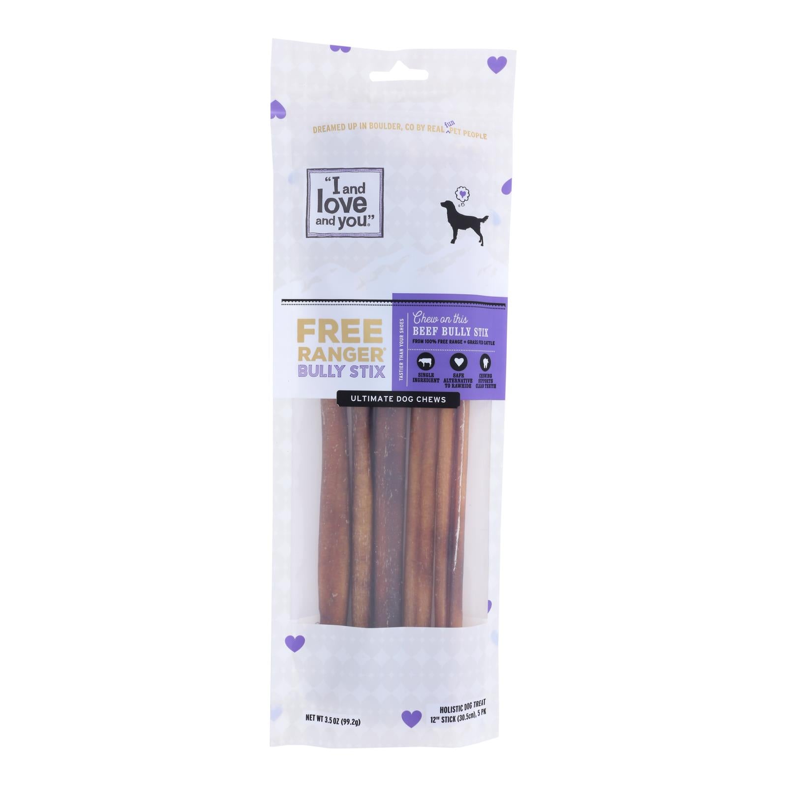 Masticables para perros I And Love And You Free Ranger Bully Stix (paquete de 6 - 5 unidades)