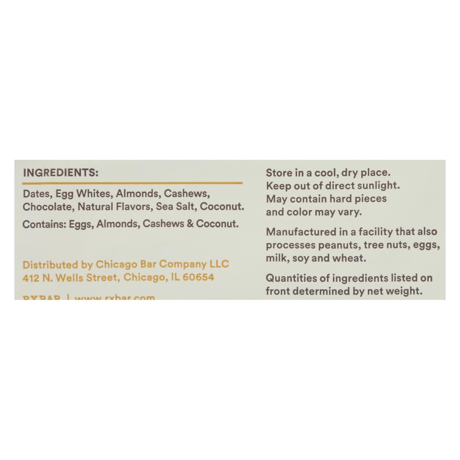 Barra de proteína de chocolate y coco RXBAR (paquete de 12 - 1.83 oz)