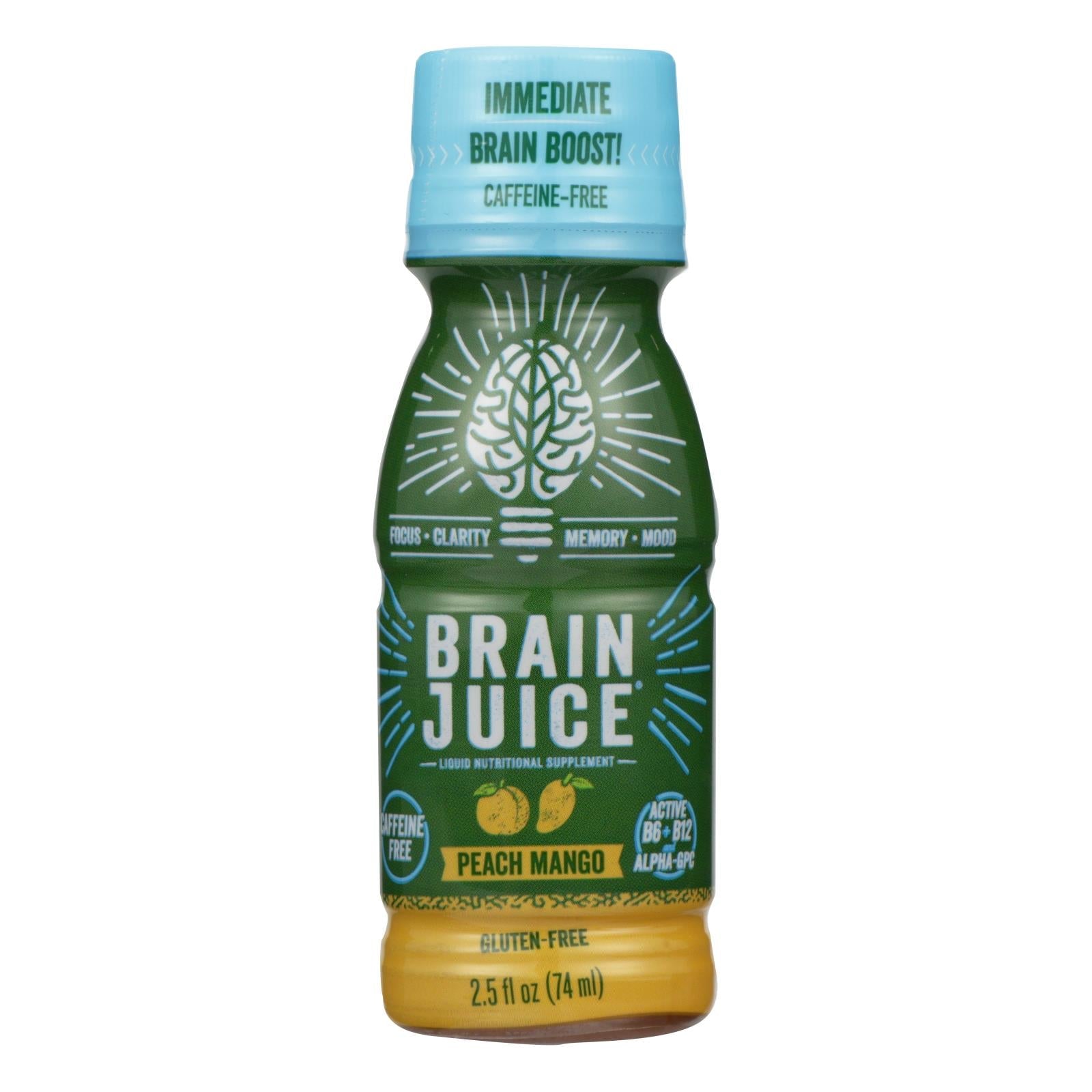 Brain Juice Descafeinado Melocotón Mango - Paquete de 12 - 2.5 oz - Caja de 12