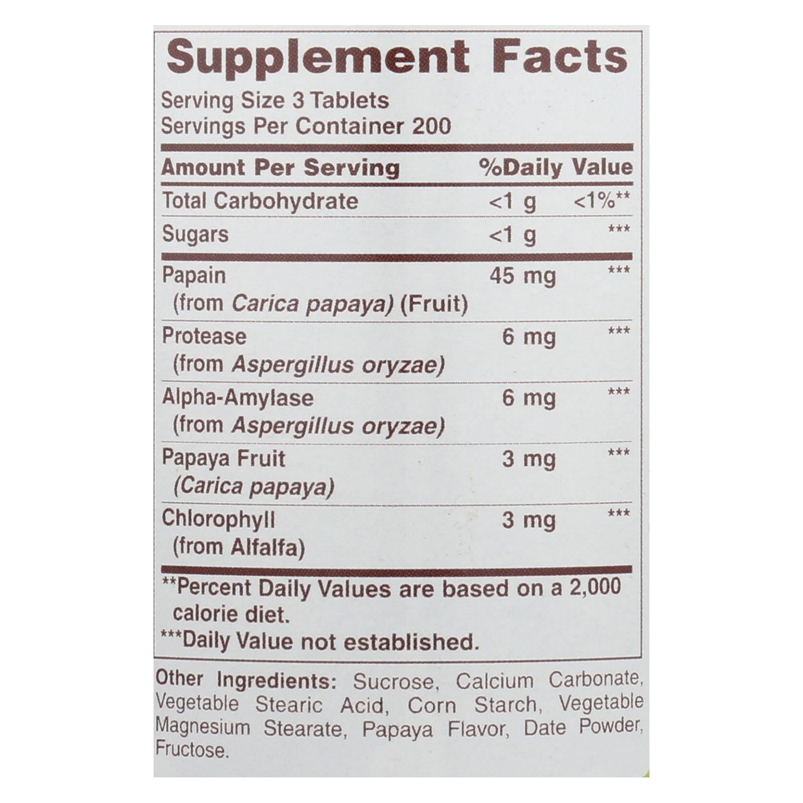 Enzima de papaya con clorofila masticable de American Health (600 unidades)