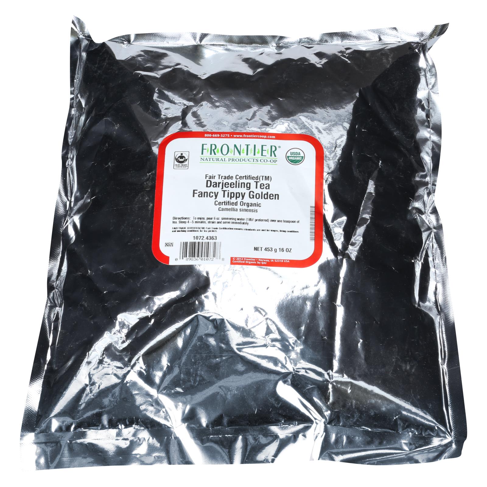 Té negro Darjeeling orgánico Frontier, con notas doradas y florales, de naranja pekoe (1 lb)
