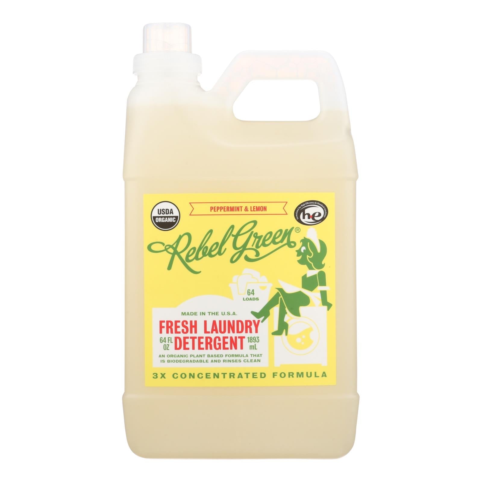 Rebel Green Organic Laundry Detergent - Peppermint and Lemon, Pack of 4, 64 Fl Oz Each