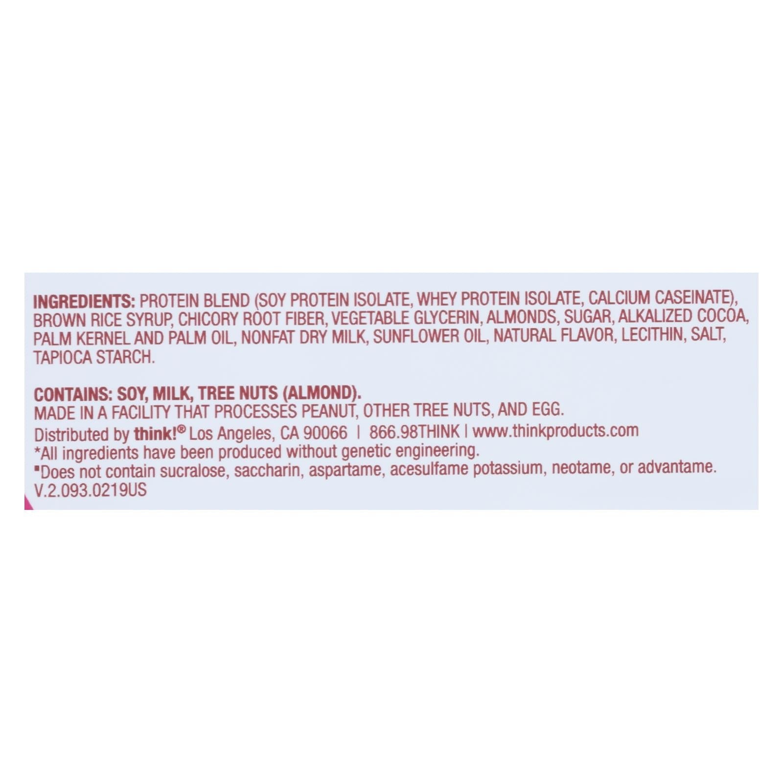 Barra de fibra de proteína ThinkThin Lean, sabor chocolate y almendras, 1.41 oz (paquete de 10) 