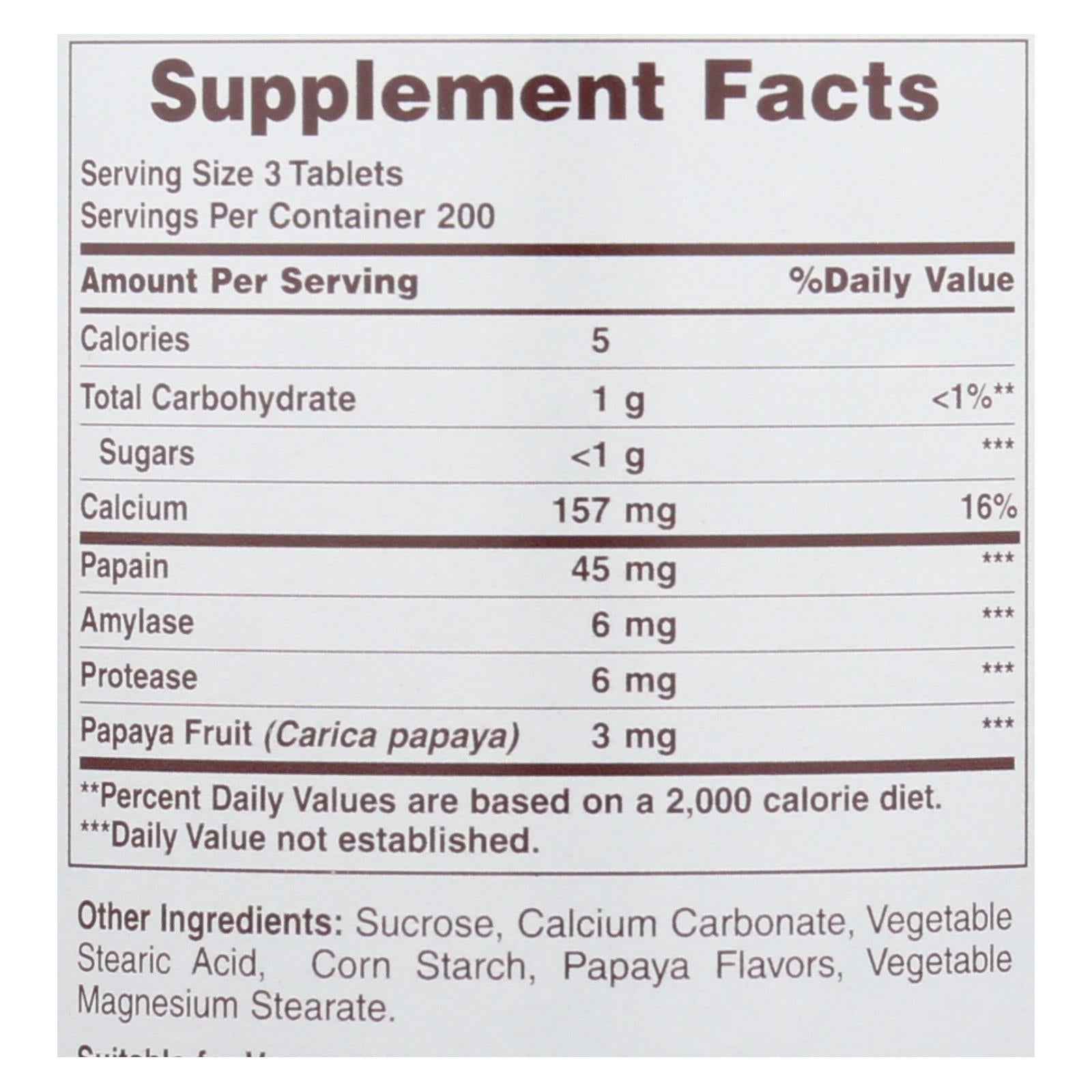 Enzima de papaya masticable American Health (600 comprimidos)